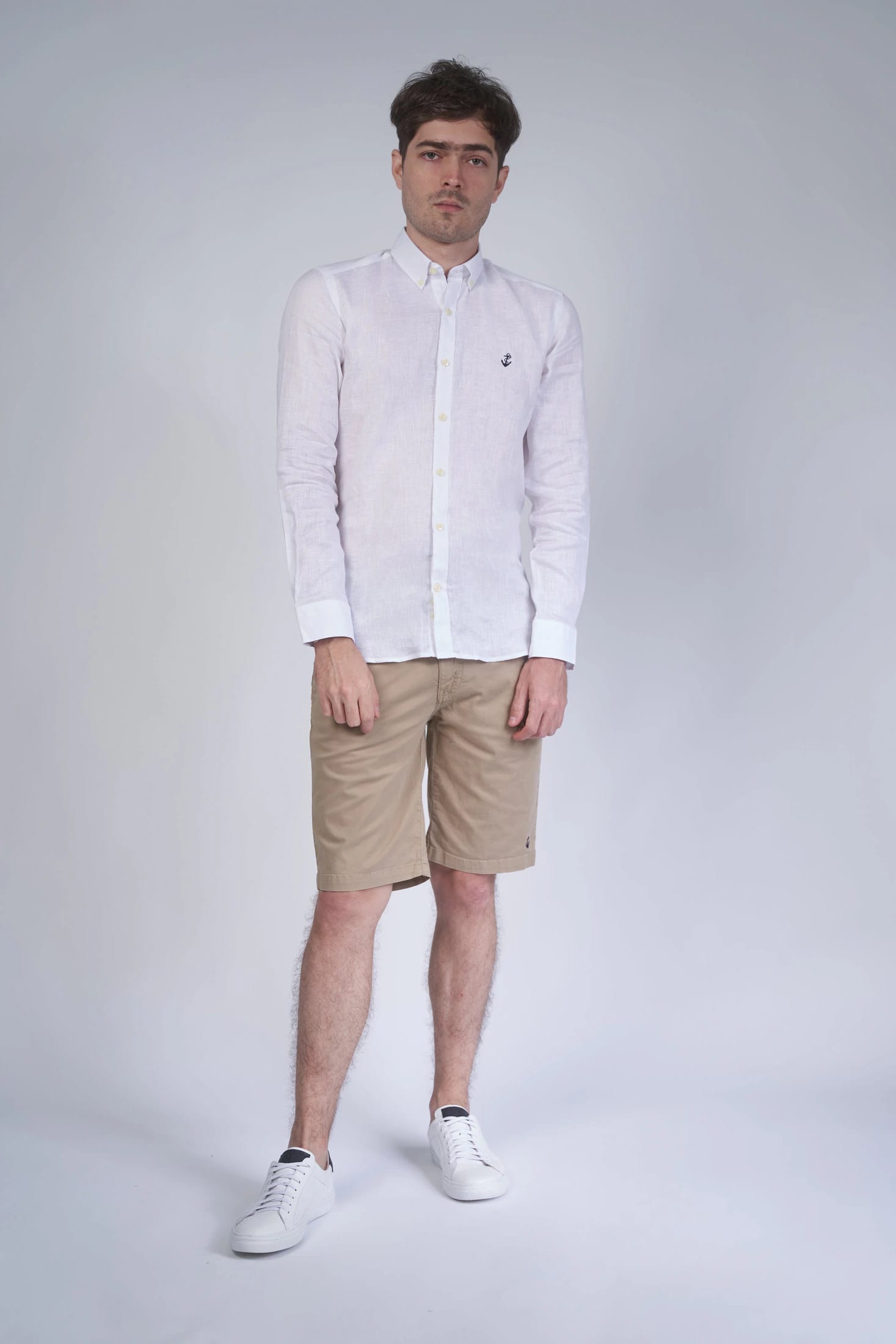 Camisa Lino Blanca a Navy - imagen 3