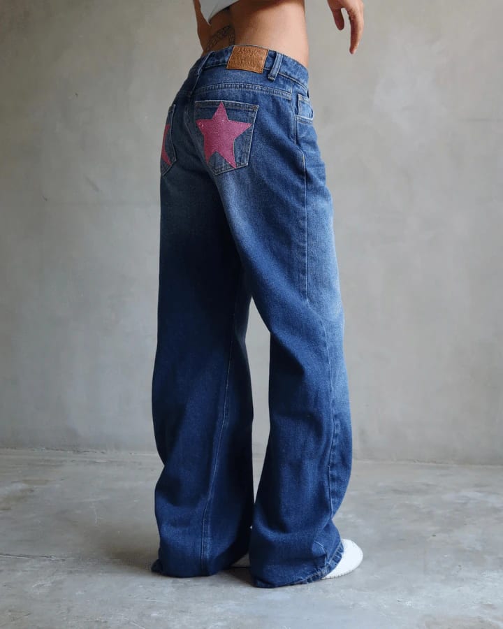 JEAN RELAXED FIT GLITTER STARS BLUE WASHED AZUL - imagen 1