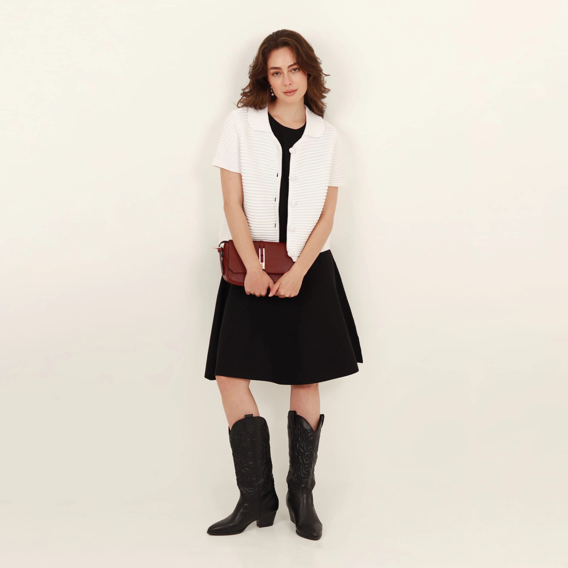 Sweater cárdigan  cuello camisero manga corta rayas en relieve - imagen 5