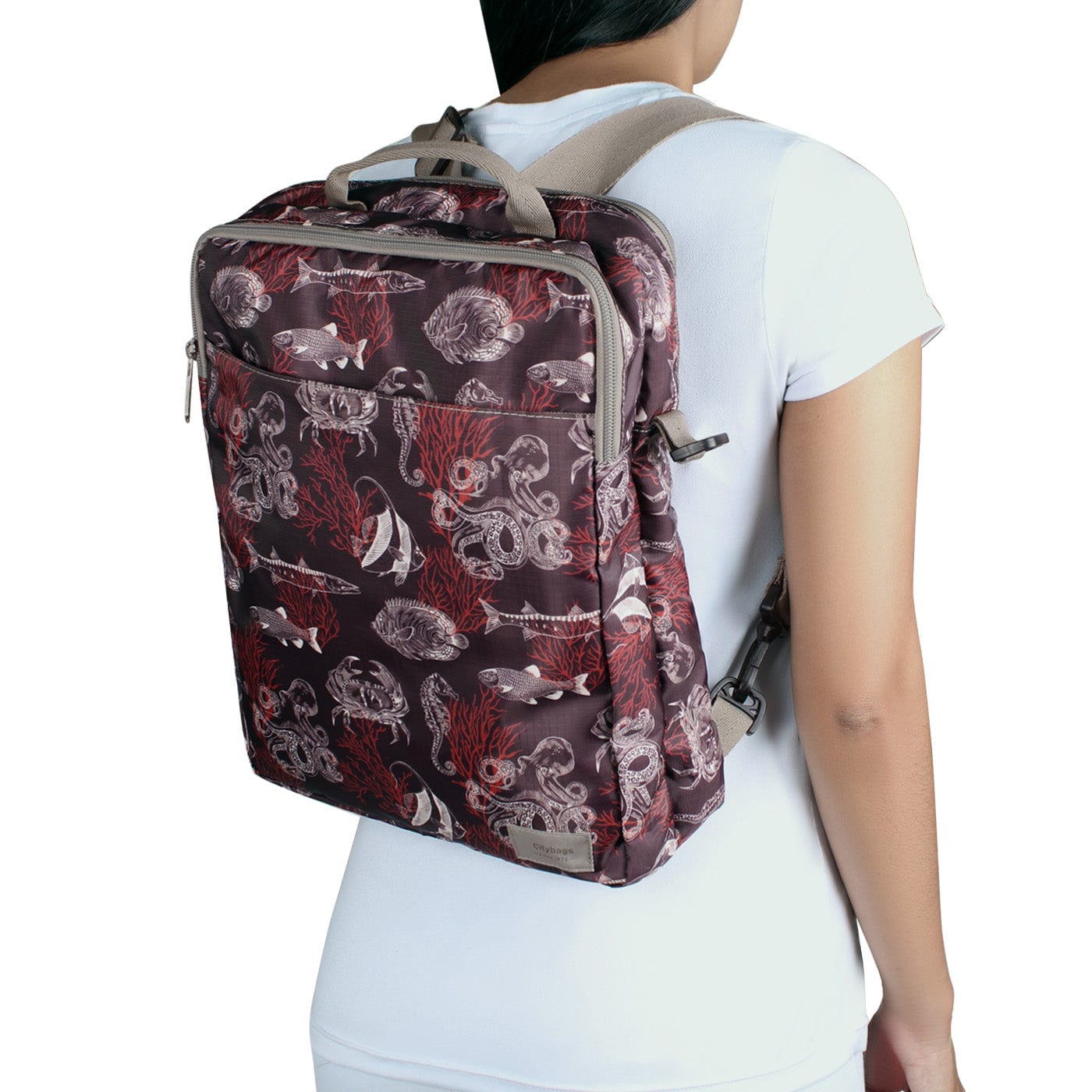Bolso Manos Libres Convertible a Morral Citybags ULTRA Coral - imagen 4