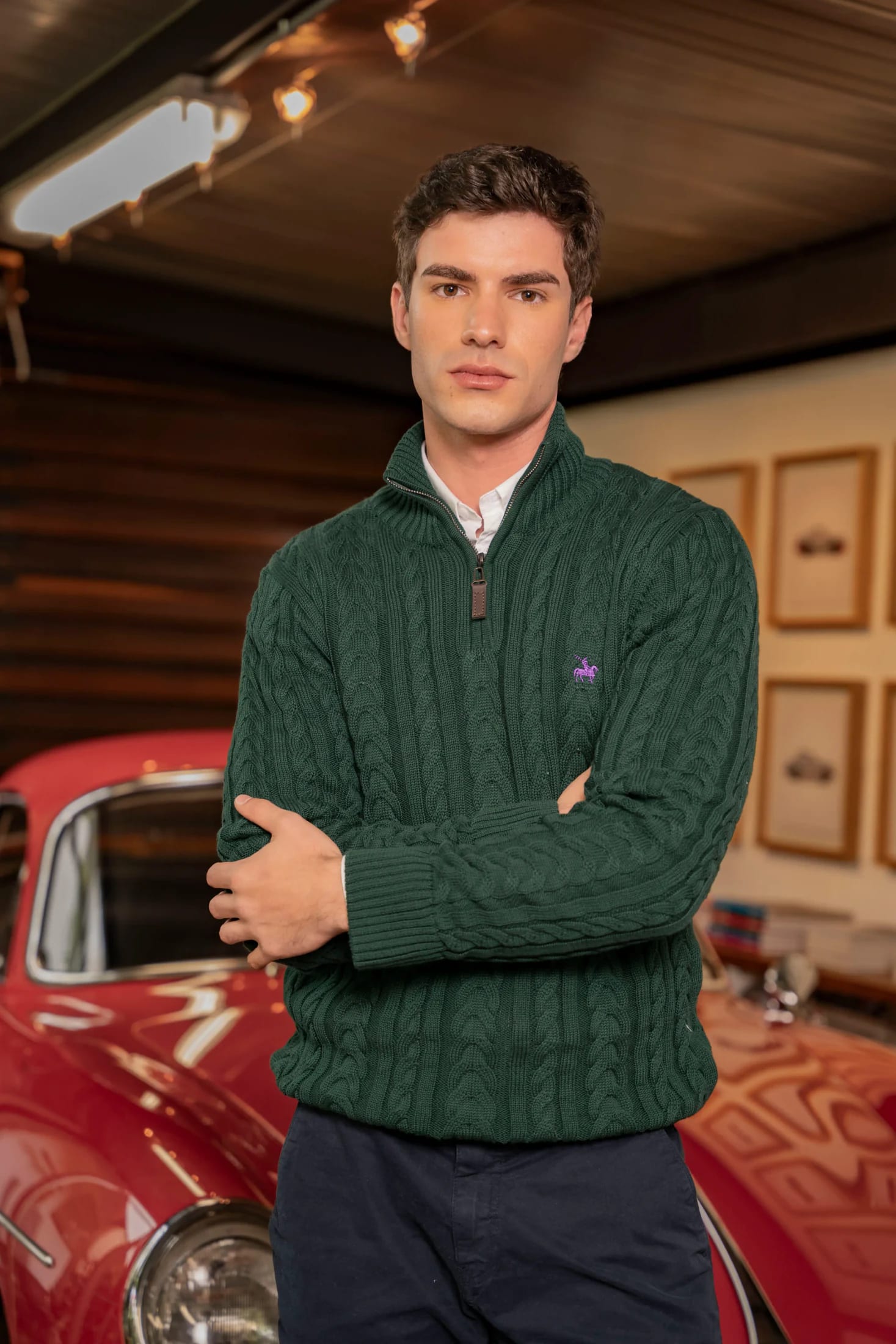 Suéter Halfzip Trenzado Rib Hombre Verde Pino - imagen 6