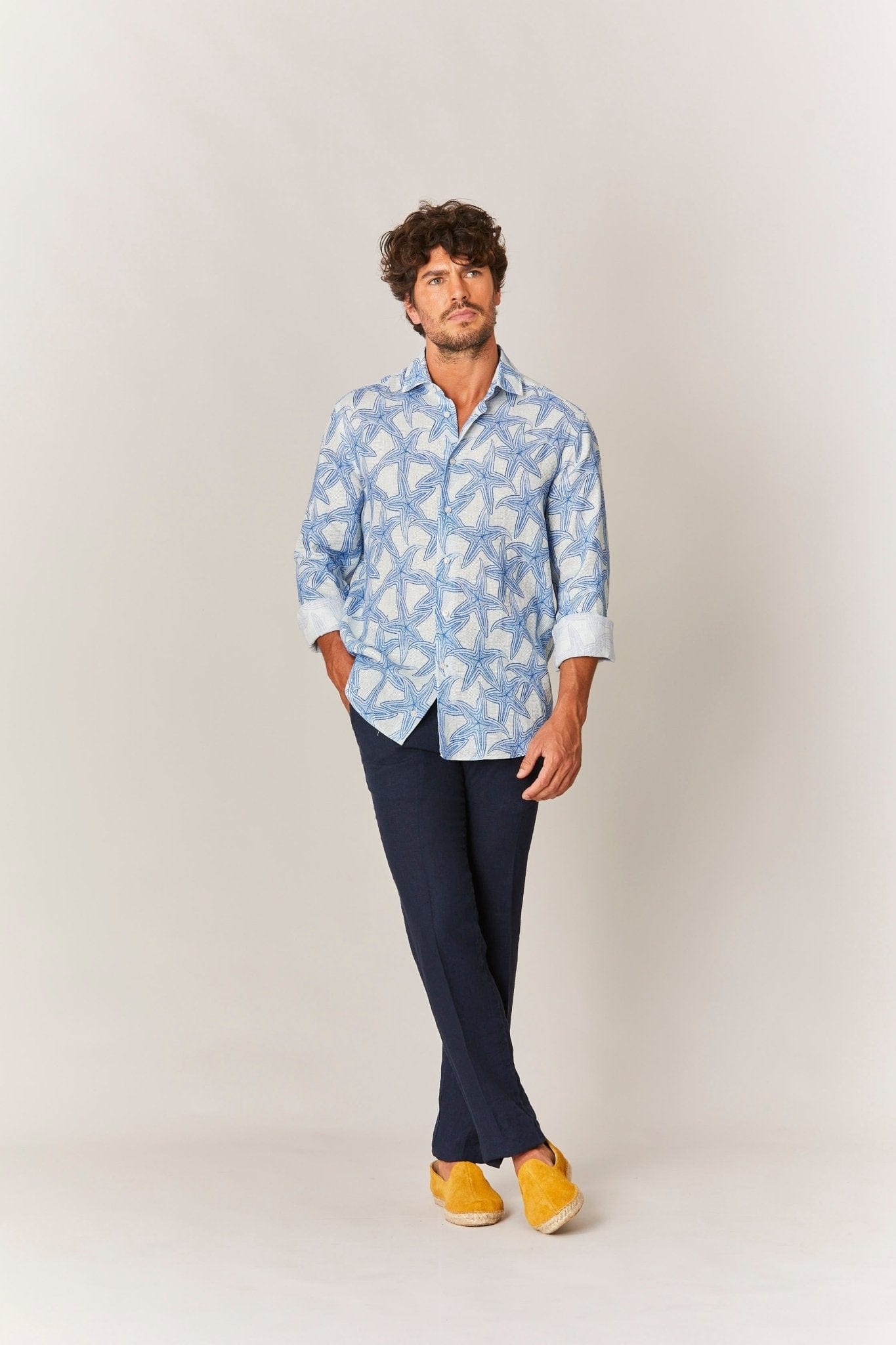 Men's linen shirt white stella - imagen 2