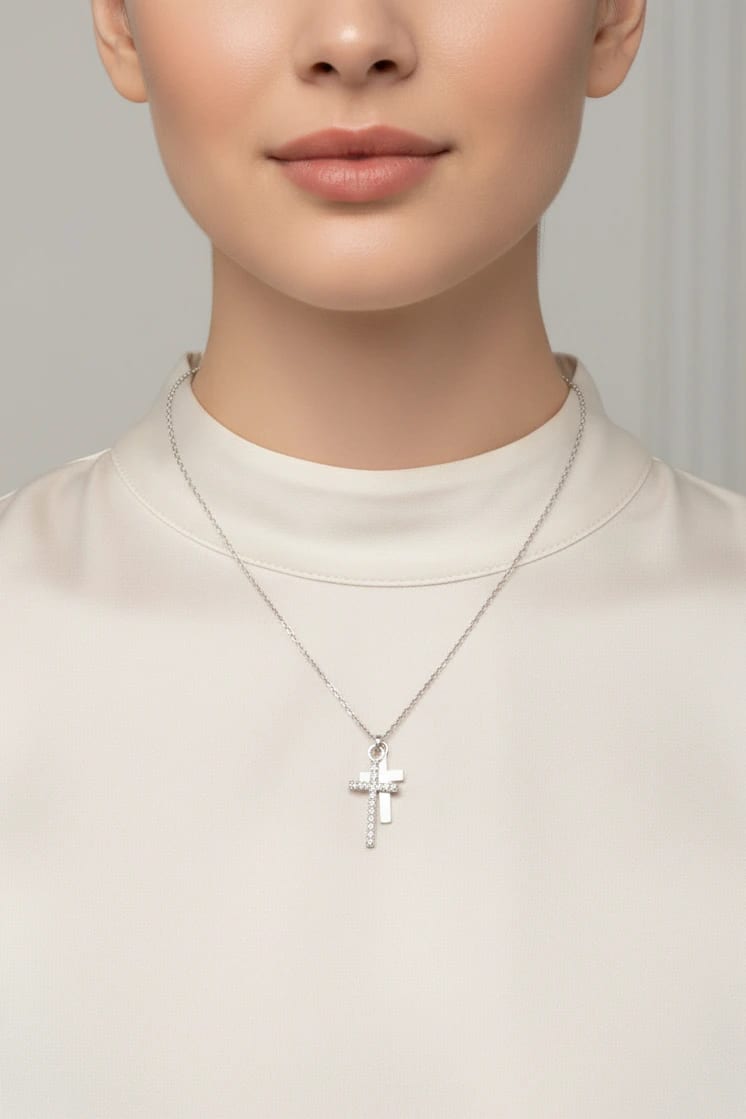 Double Cross Necklace Silver - imagen 2