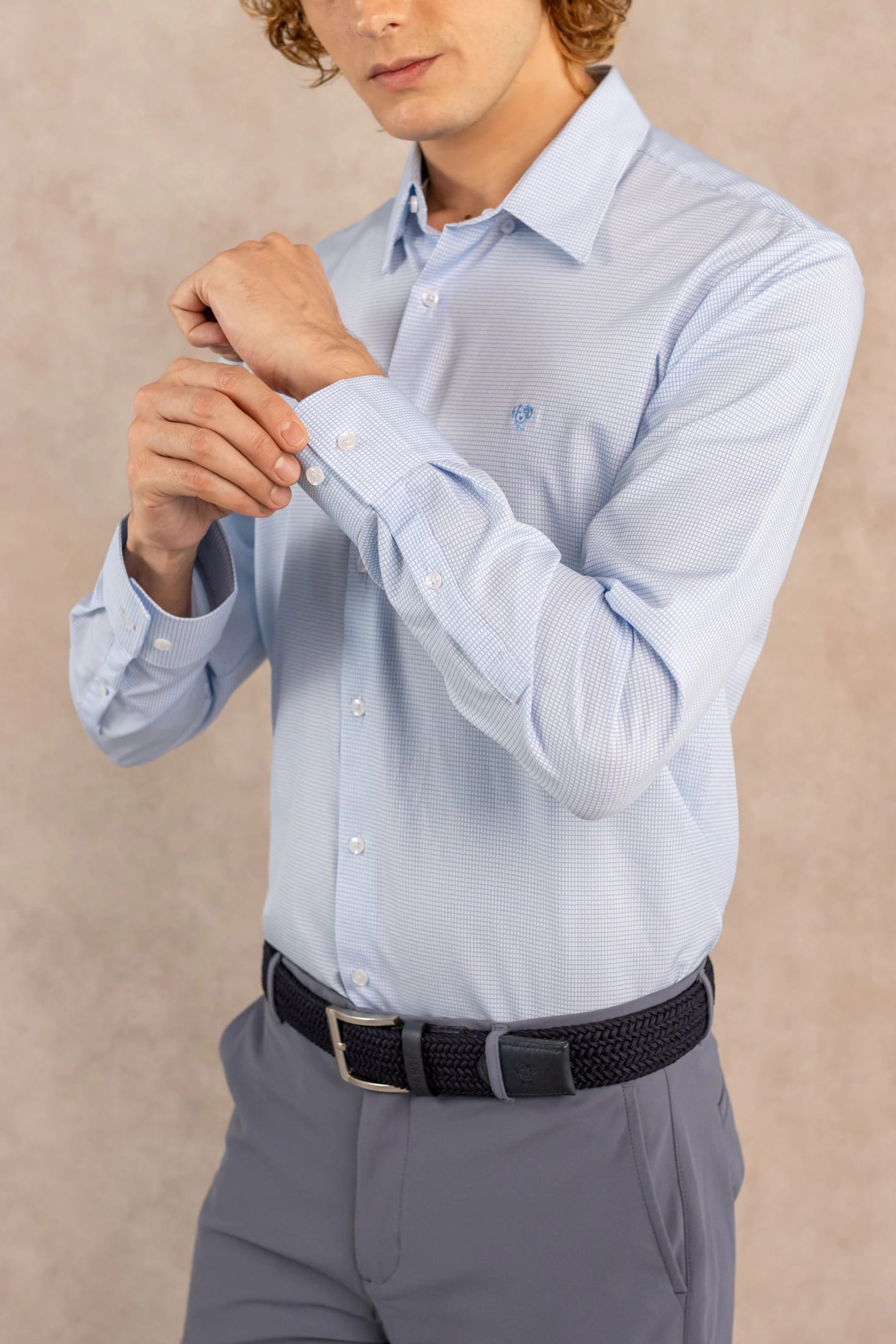 Camisa Performance Antiarrugas Cuadros Textura Azul claro - imagen 3
