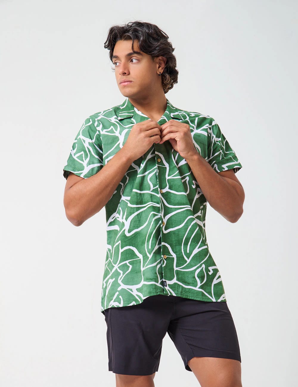 Camisa Cuello Sport manga corta Plantación verde Hombre - imagen 1