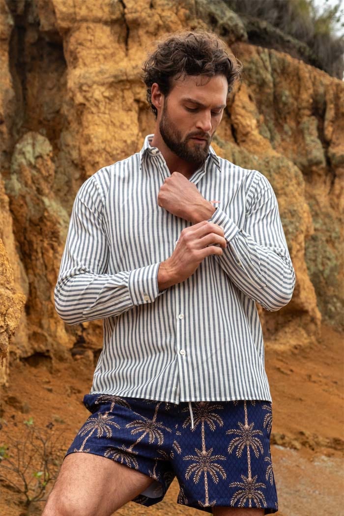 CAMISA BLANCA RAYAS AZUL GRIS - imagen 3