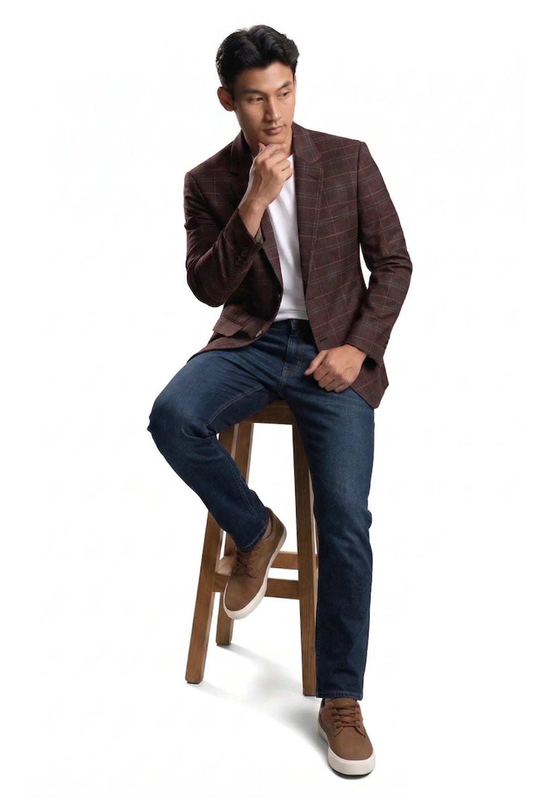 Blazer estampado café a cuadros - imagen 2