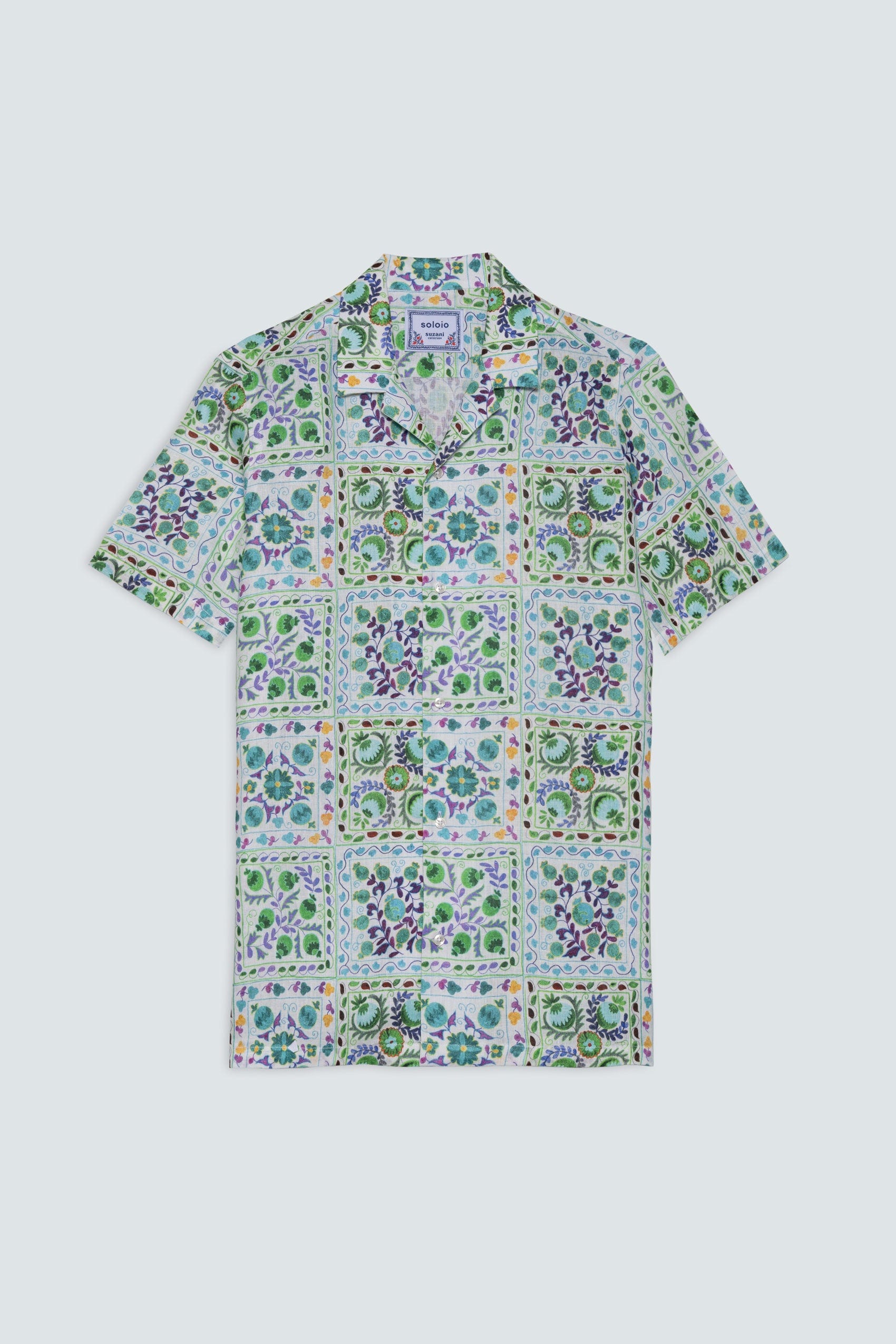 Men's linen shirt green suzani - imagen 2