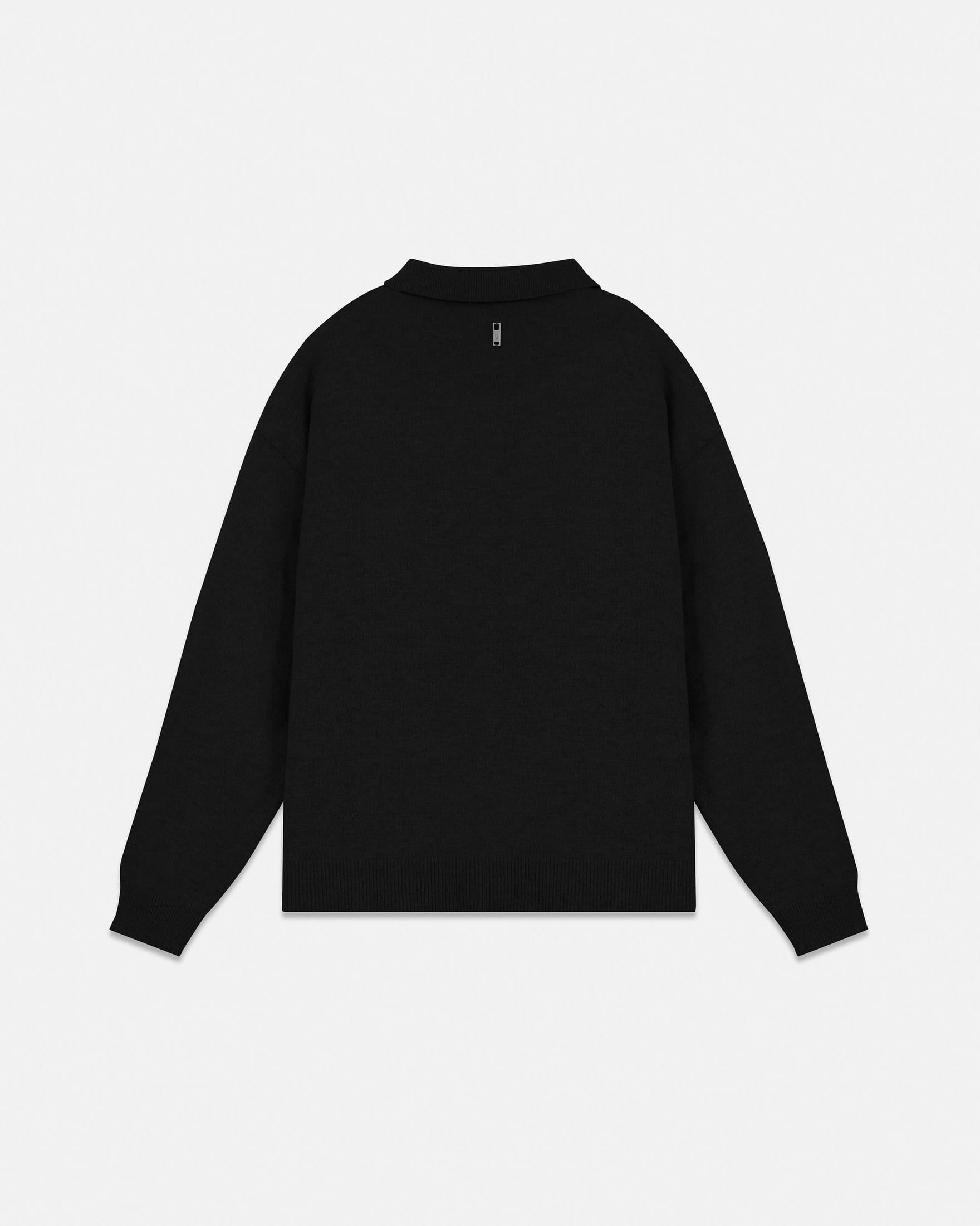 Line Knit Zip Up Long Sleeve Polo Shirt Black - imagen 3