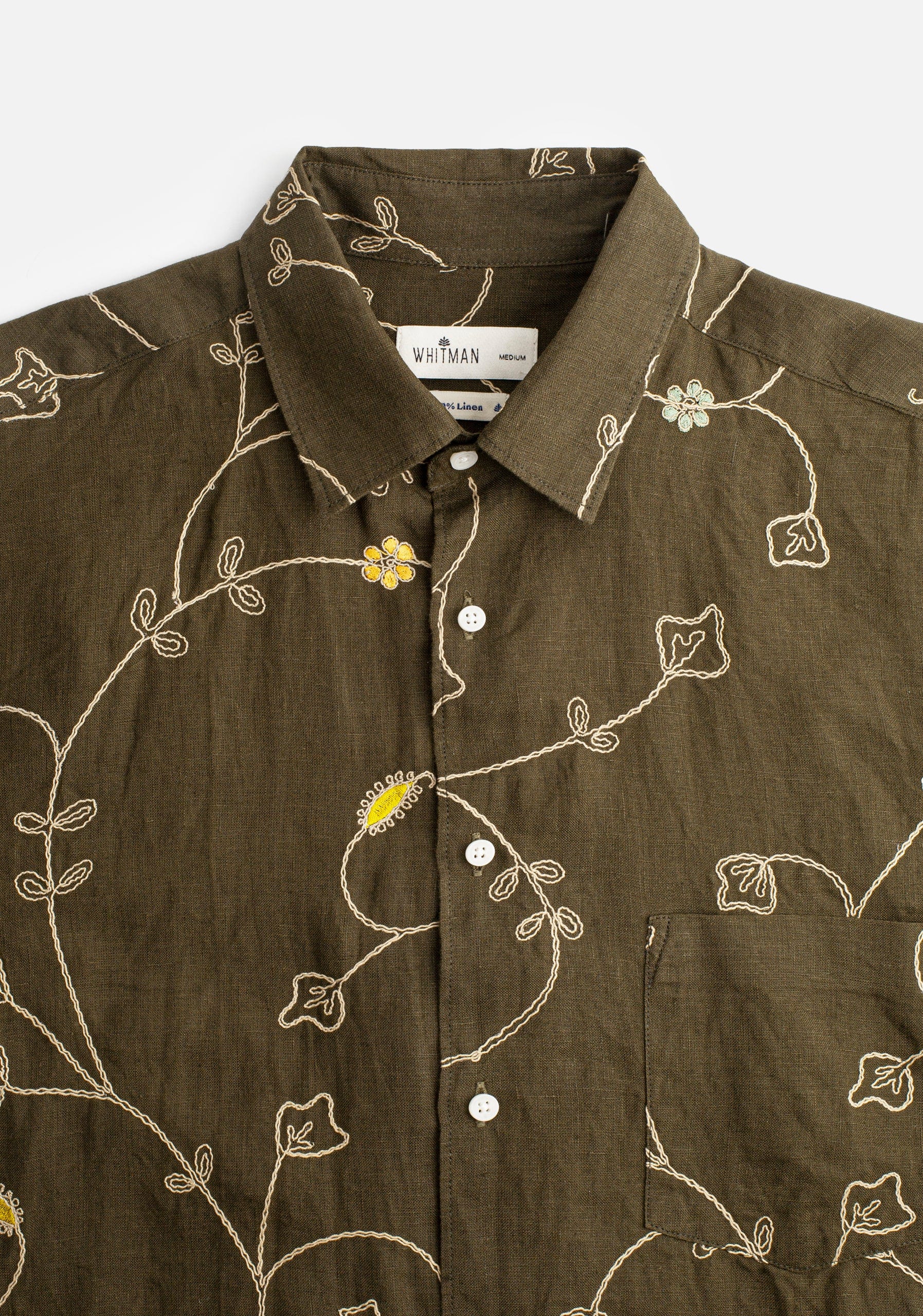 Camisa Lino Harlem Bordado Verde Olive - imagen 4