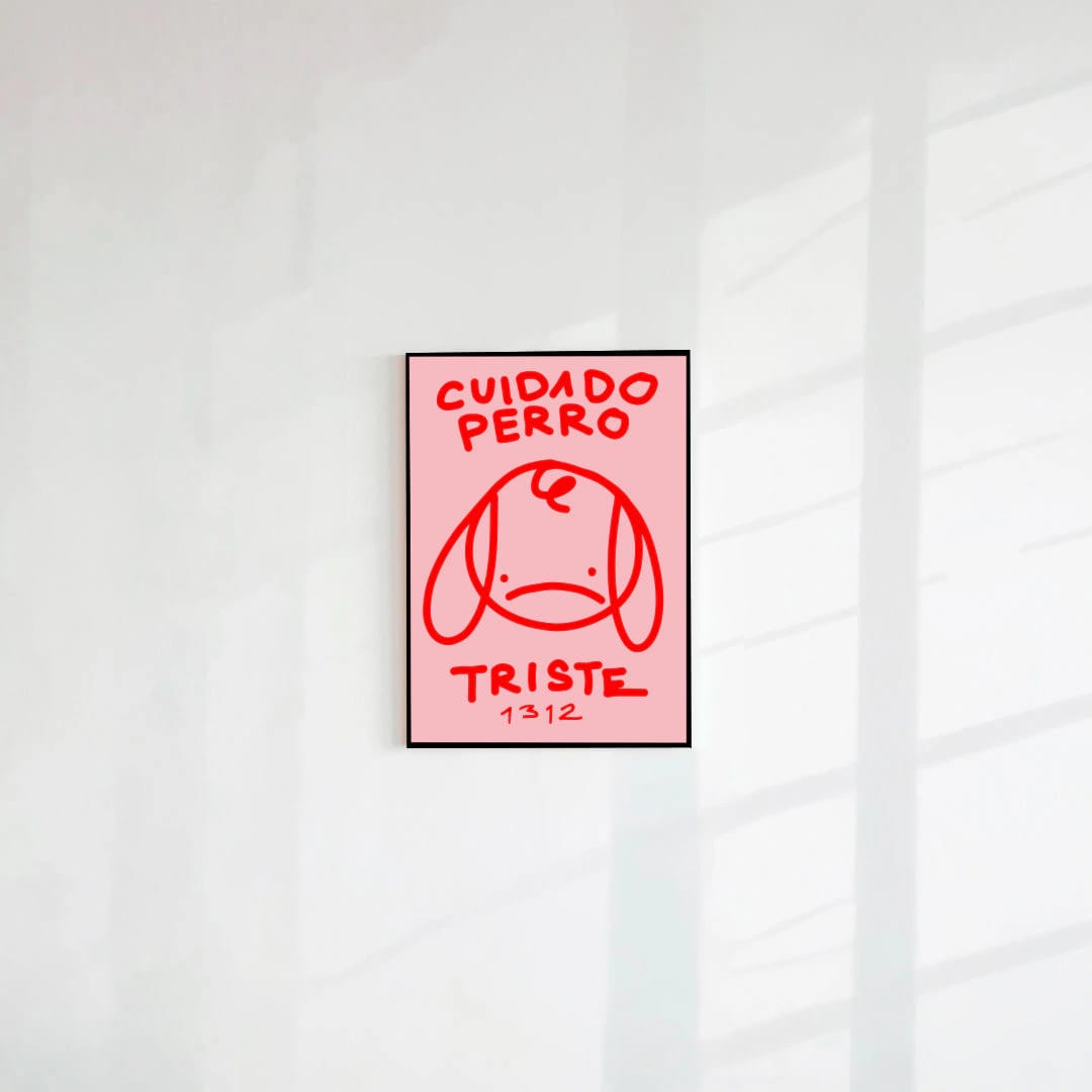 Postal Cuidado perro triste rosado (Papel 220g) - imagen 1
