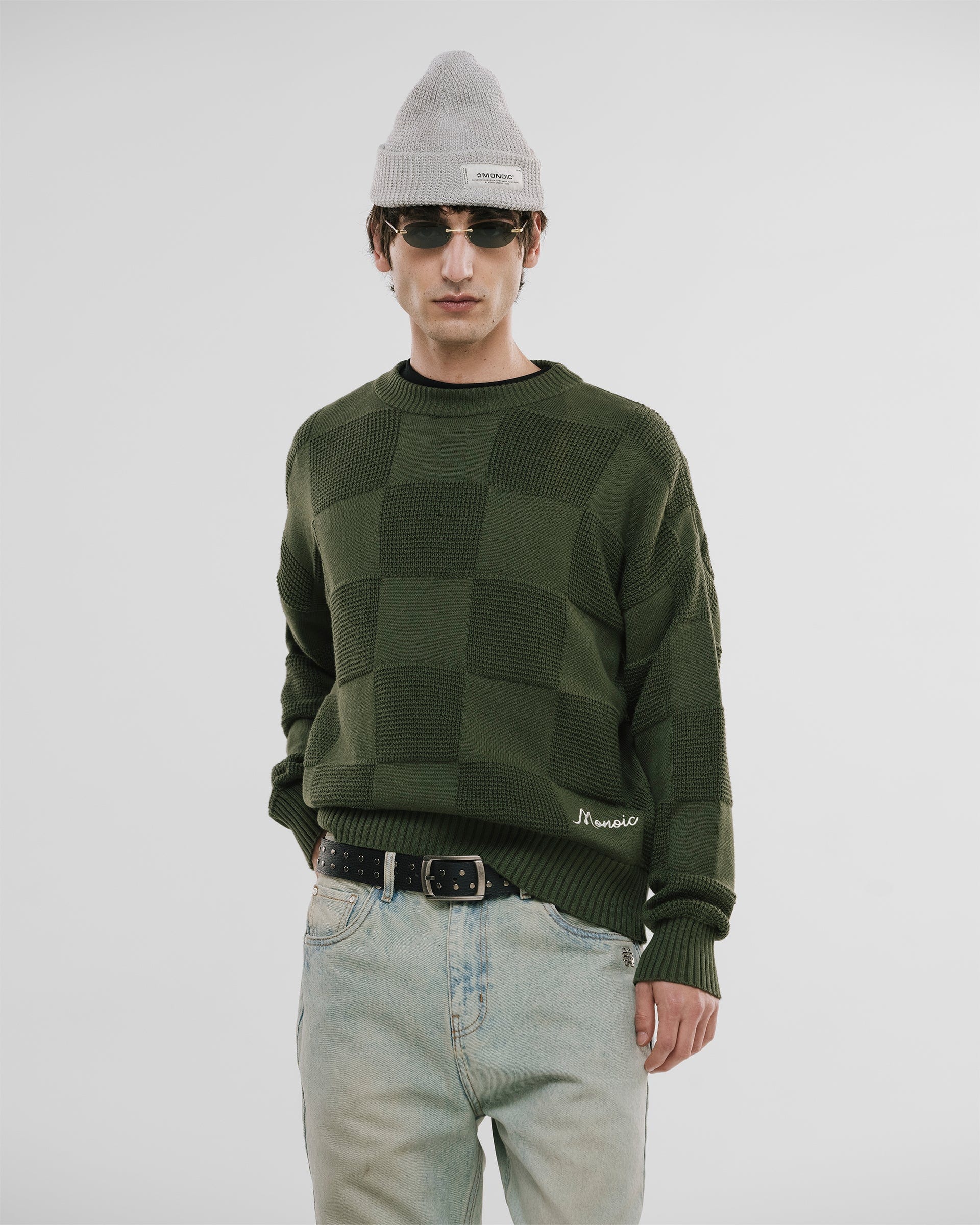 Checkered Knitwear Sweater - Verde Oliva - imagen 2