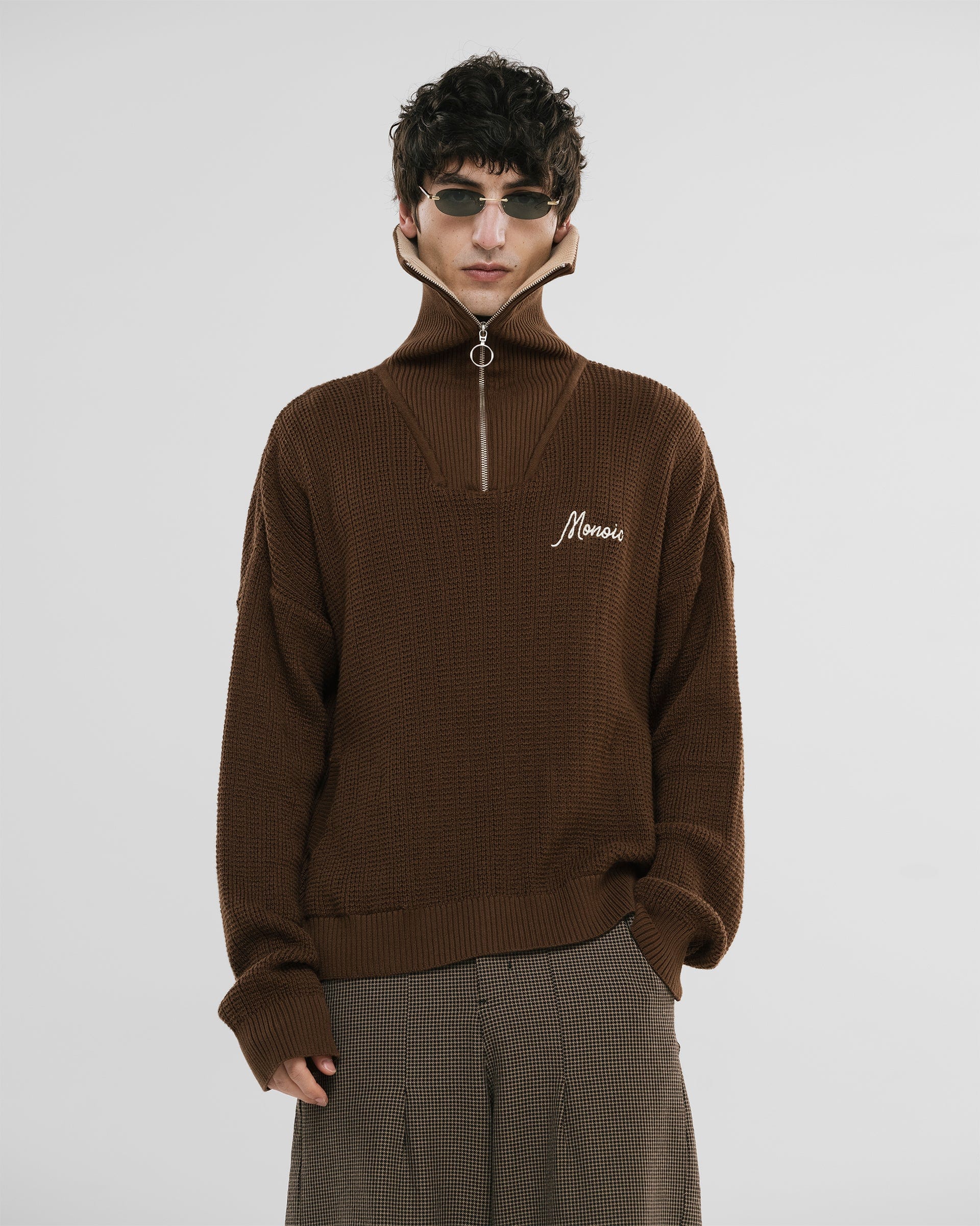 Zip Funnel Neck Knitwear - Café y Crema - imagen 2