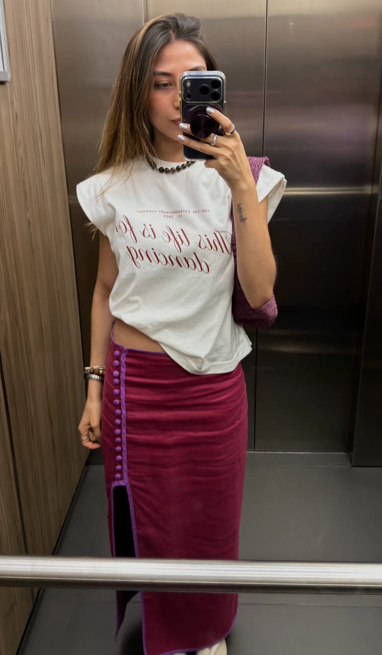 Falda Qipao de lino | Vino / Morado - imagen 3