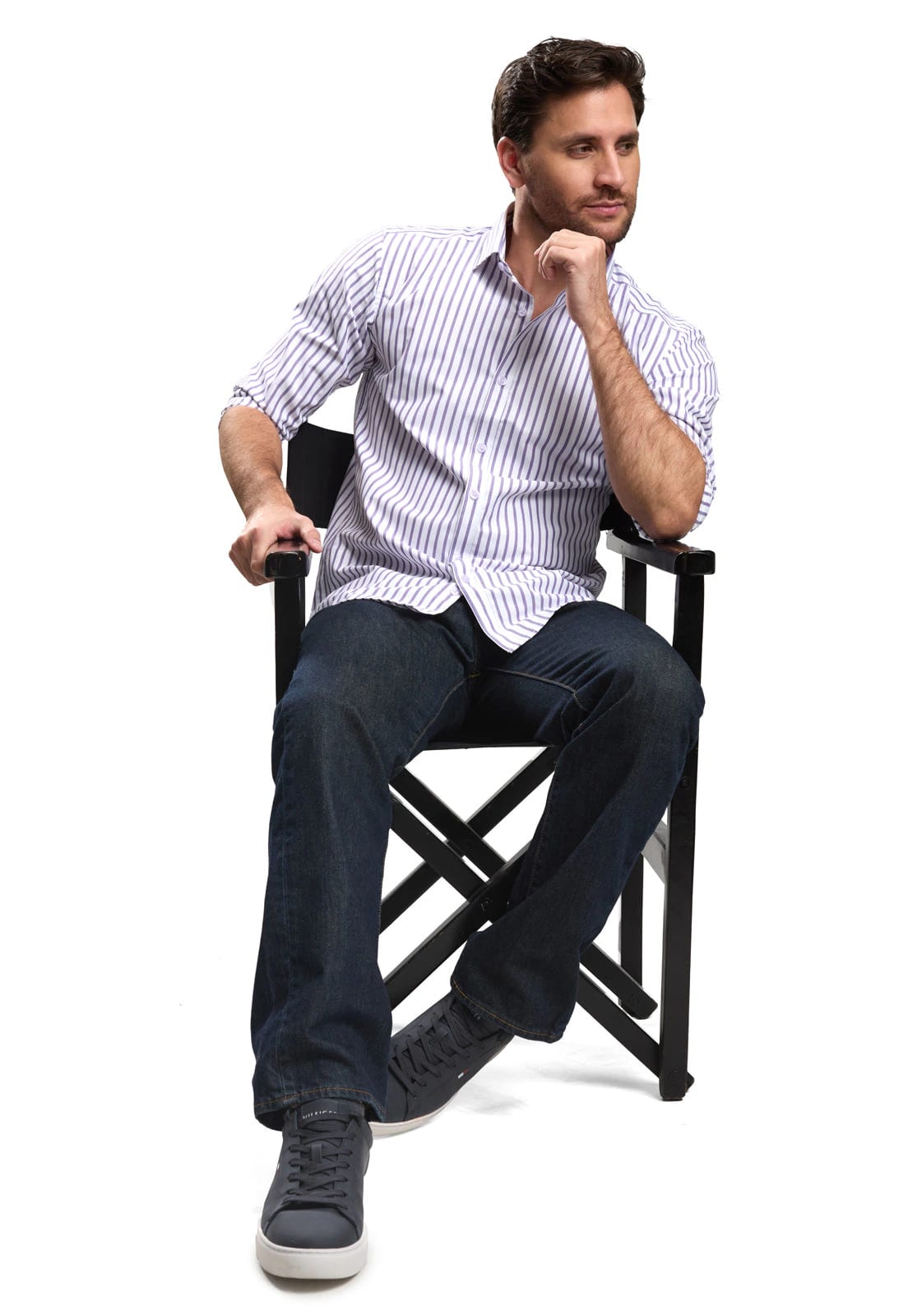 Camisa casual slim fit blanca a rayas lila - imagen 4