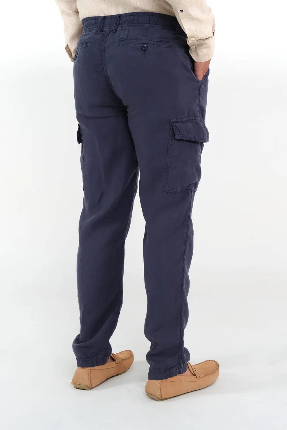 Pantalón Cargo Slim Fit 100% Lino Azul Oscuro - imagen 3