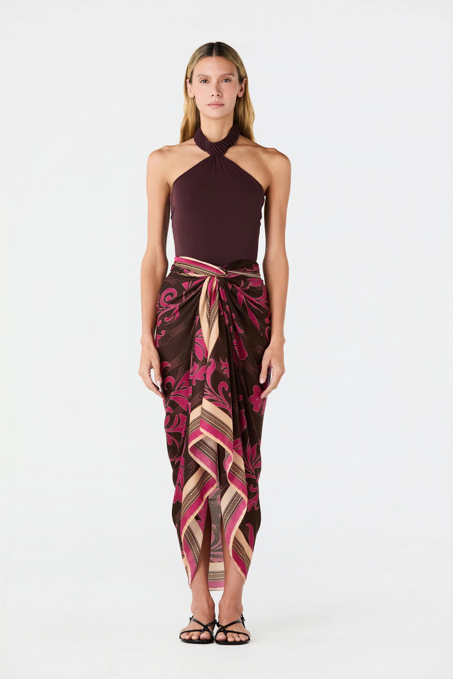 De La Falaise Cotton Silk Sarong / Fuchsia Flowers - imagen 2