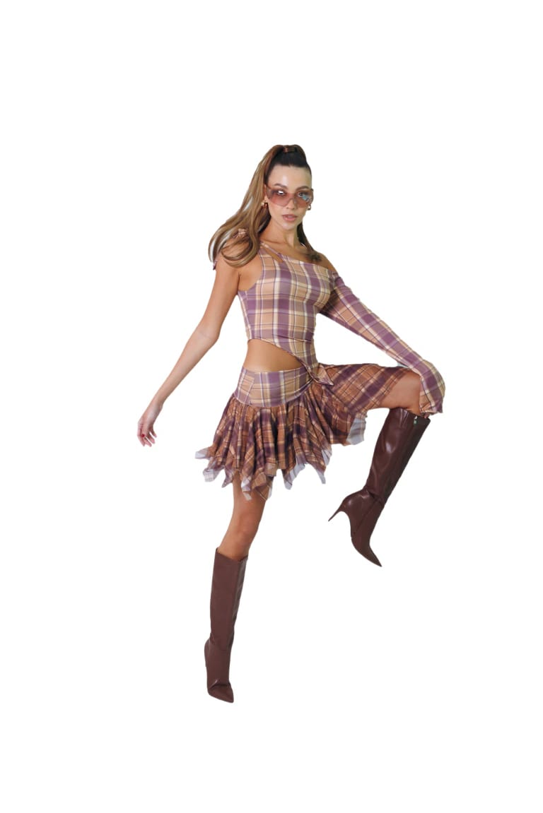 One Side Top In Purple Tartan - imagen 4