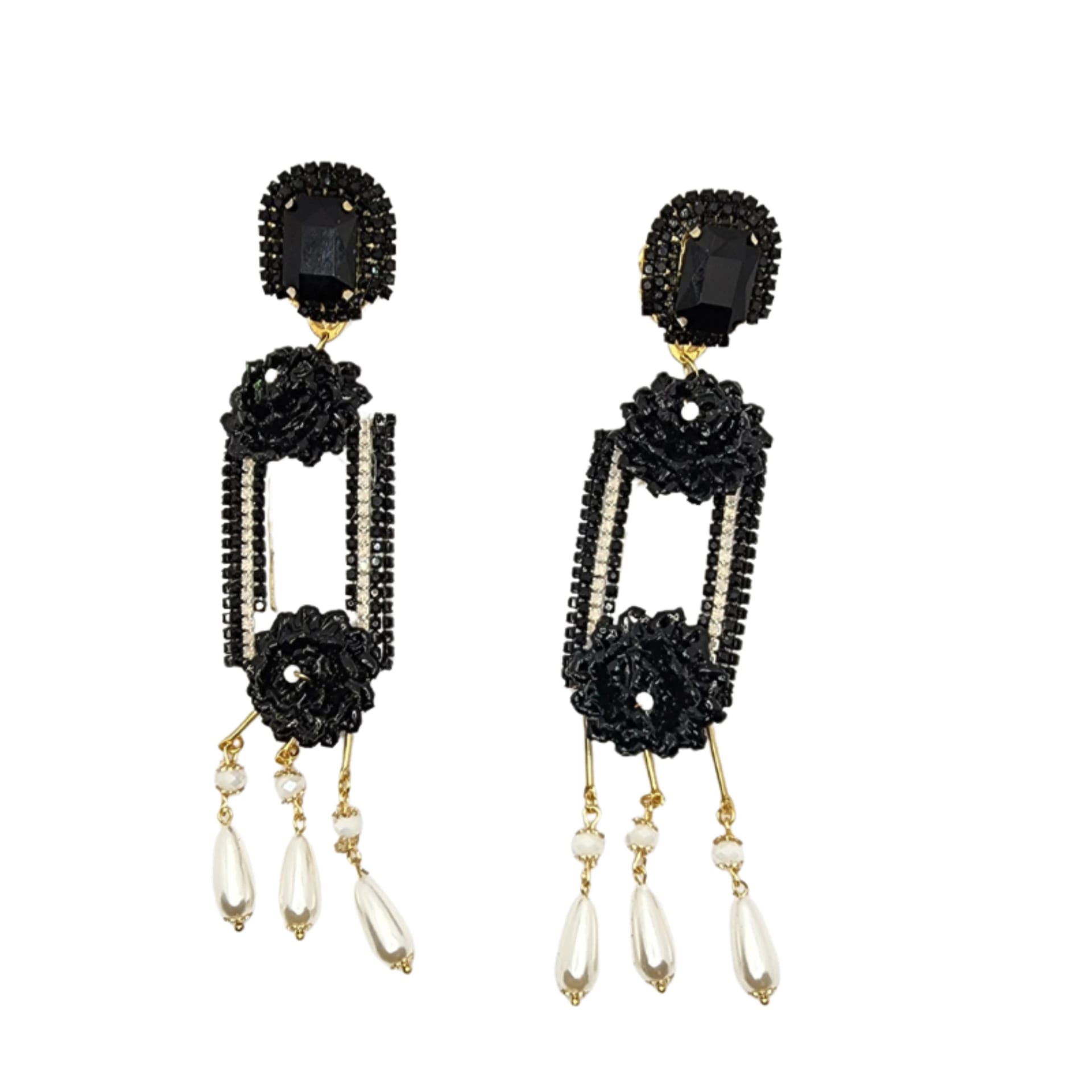 Fiber Rectangle Black & White Earrings - imagen 1