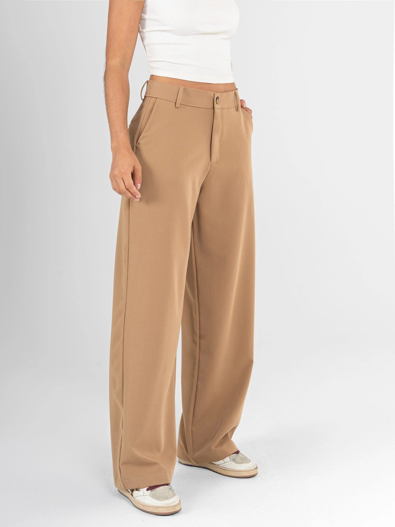Ref: 0620609 Pantalón straight leg, tejido plano liviano, stretch, tiro alto, tono caqui - imagen 3