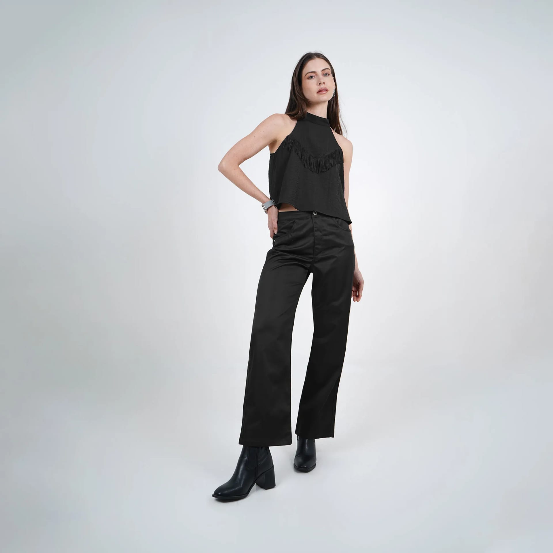 Pantalón bota recta con flecos - imagen 2