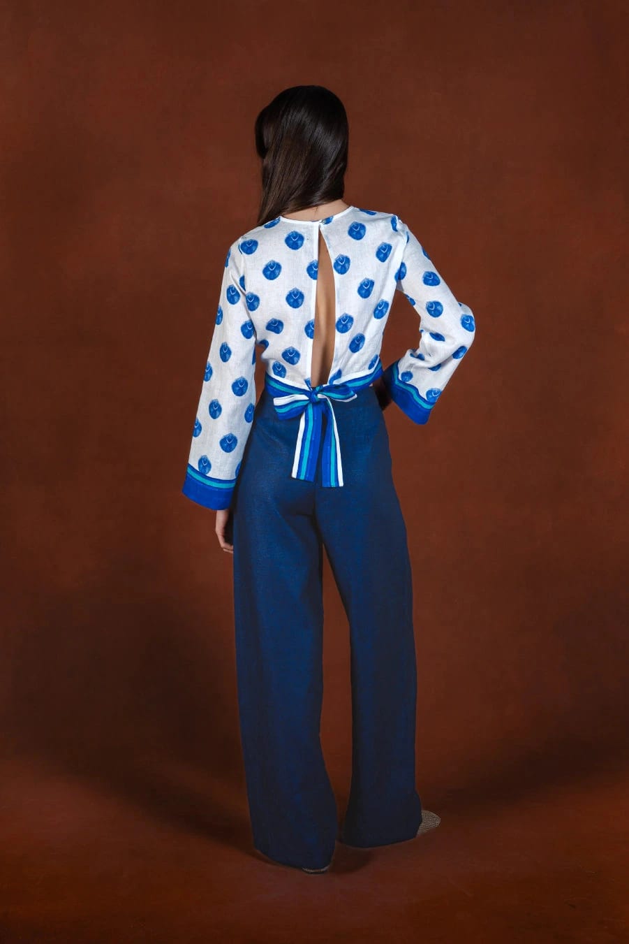 Women's Ventaglio linen blouse blue - imagen 3