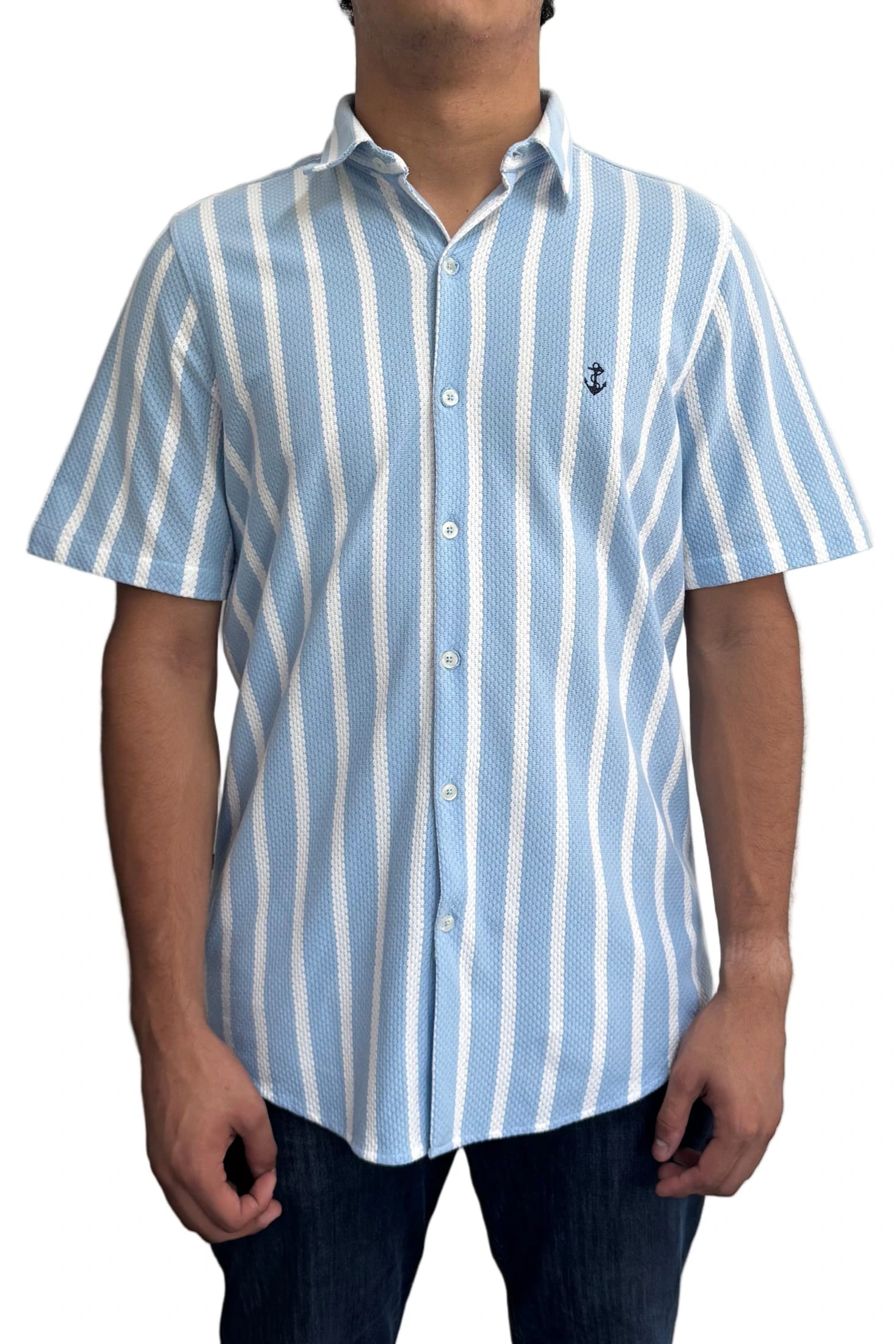 Camisa en texturas Blanco Rayas Azul Claro - imagen 2