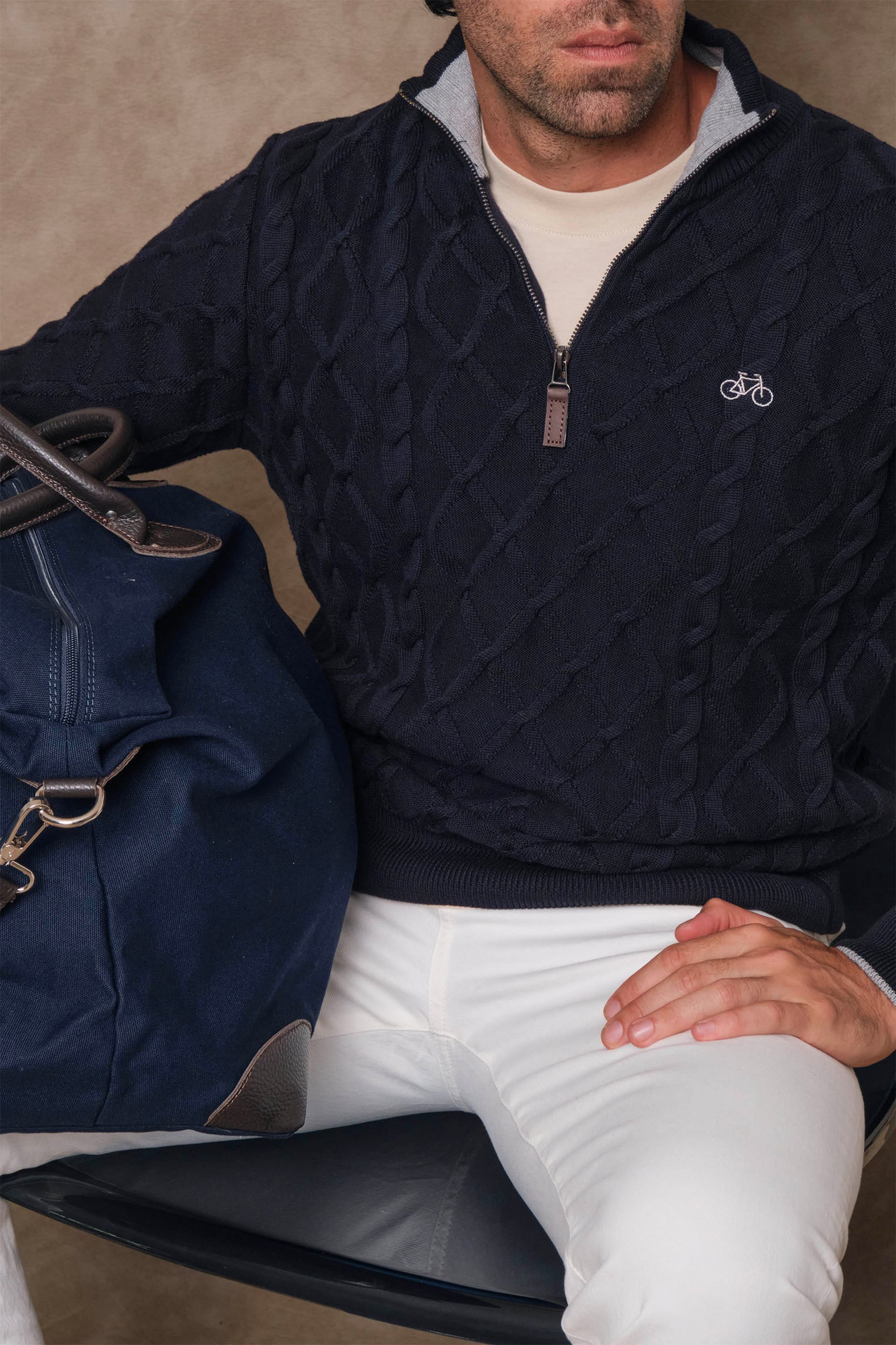 SACO HALF ZIP TRENZADO NAVY - imagen 2