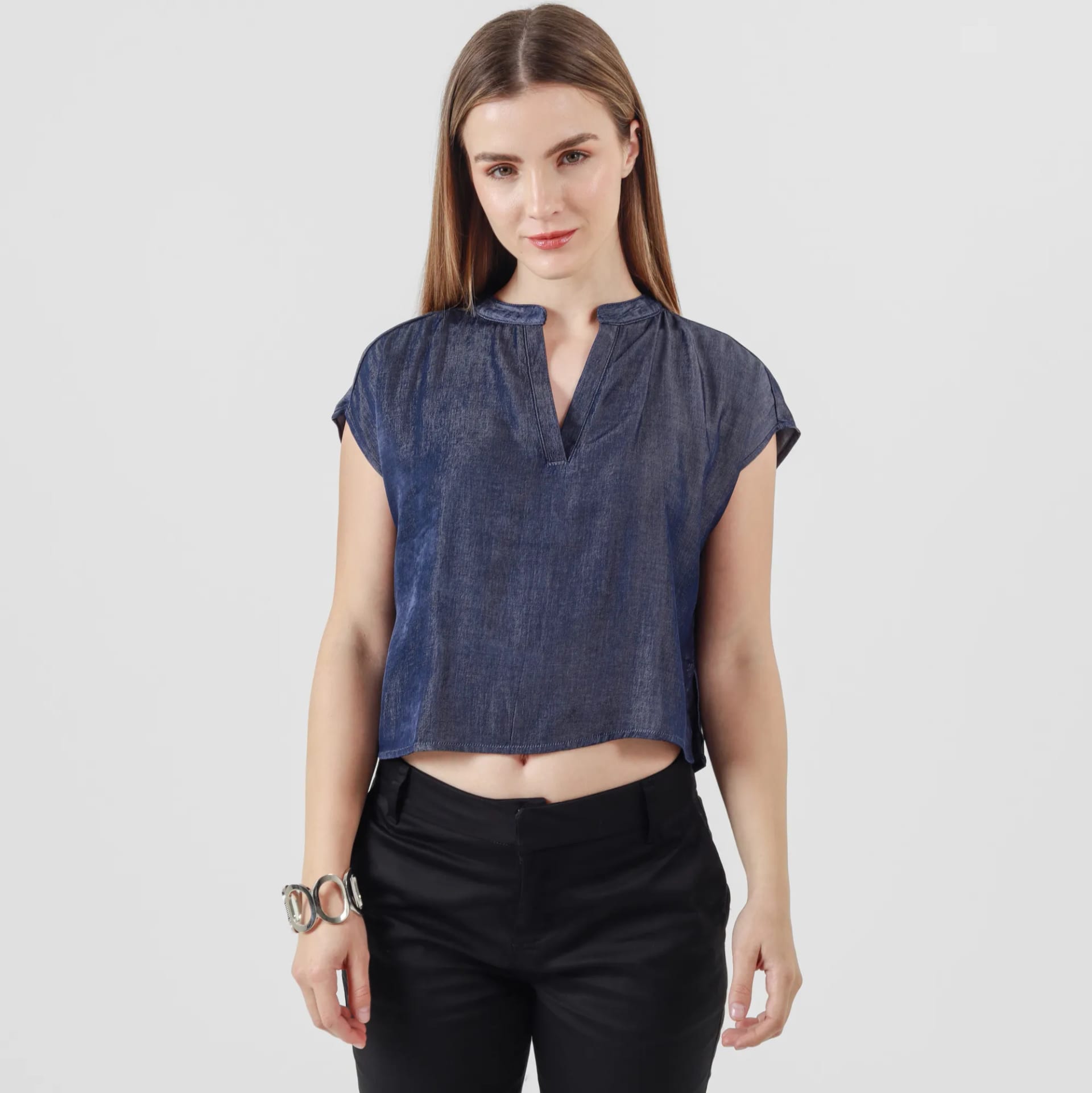 Blusa Cuello V Neru Manga Sisa - imagen 3