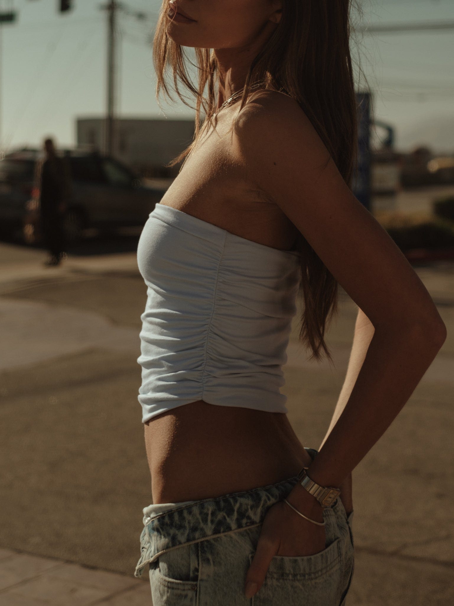 DRAPED STRAPLESS TOP - BABY BLUE - imagen 2