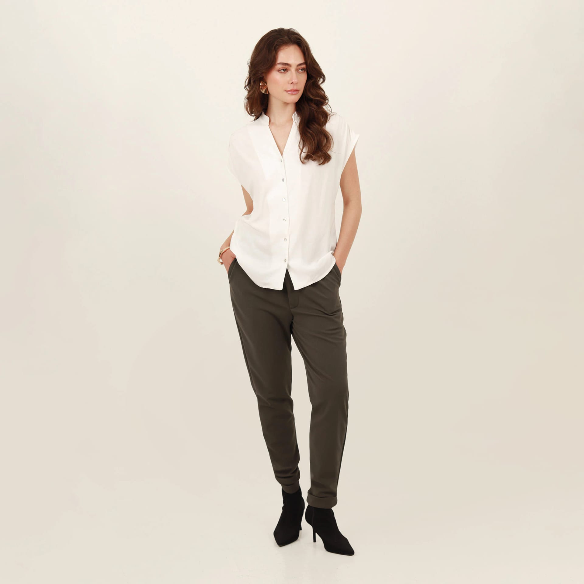 Pantalón bota recta guardapolvo con elastico en cintura - imagen 7