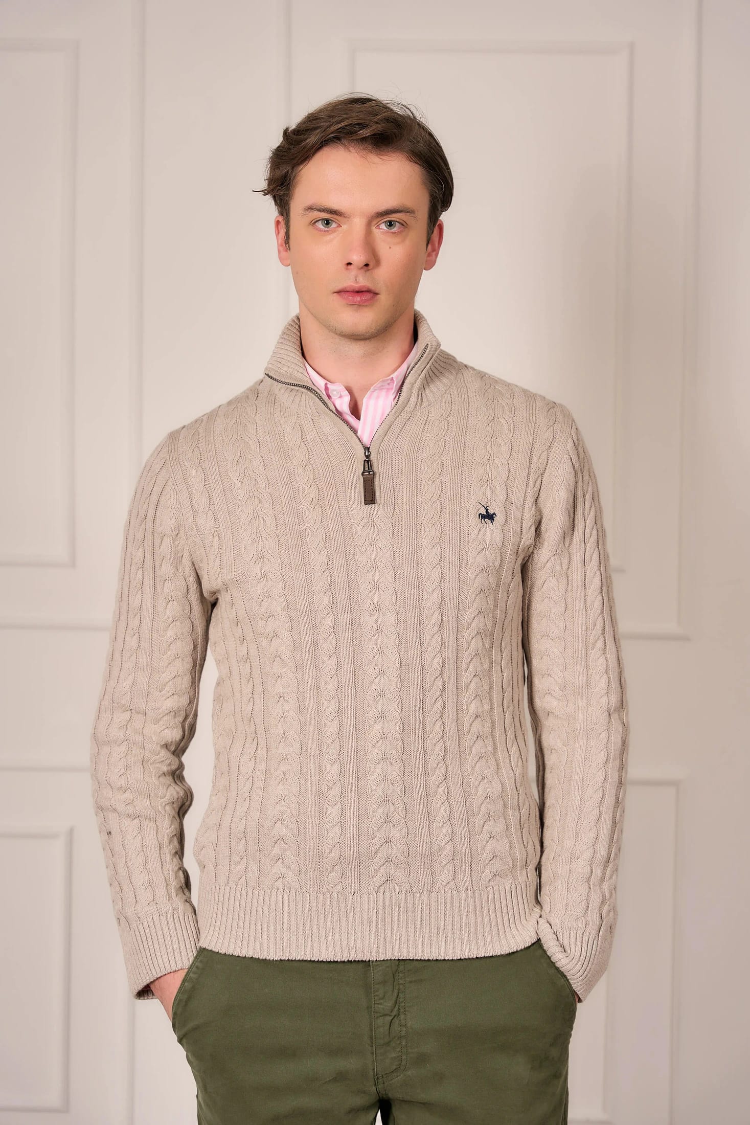 Suéter Halfzip Trenzado Rib Hombre Arena - imagen 5