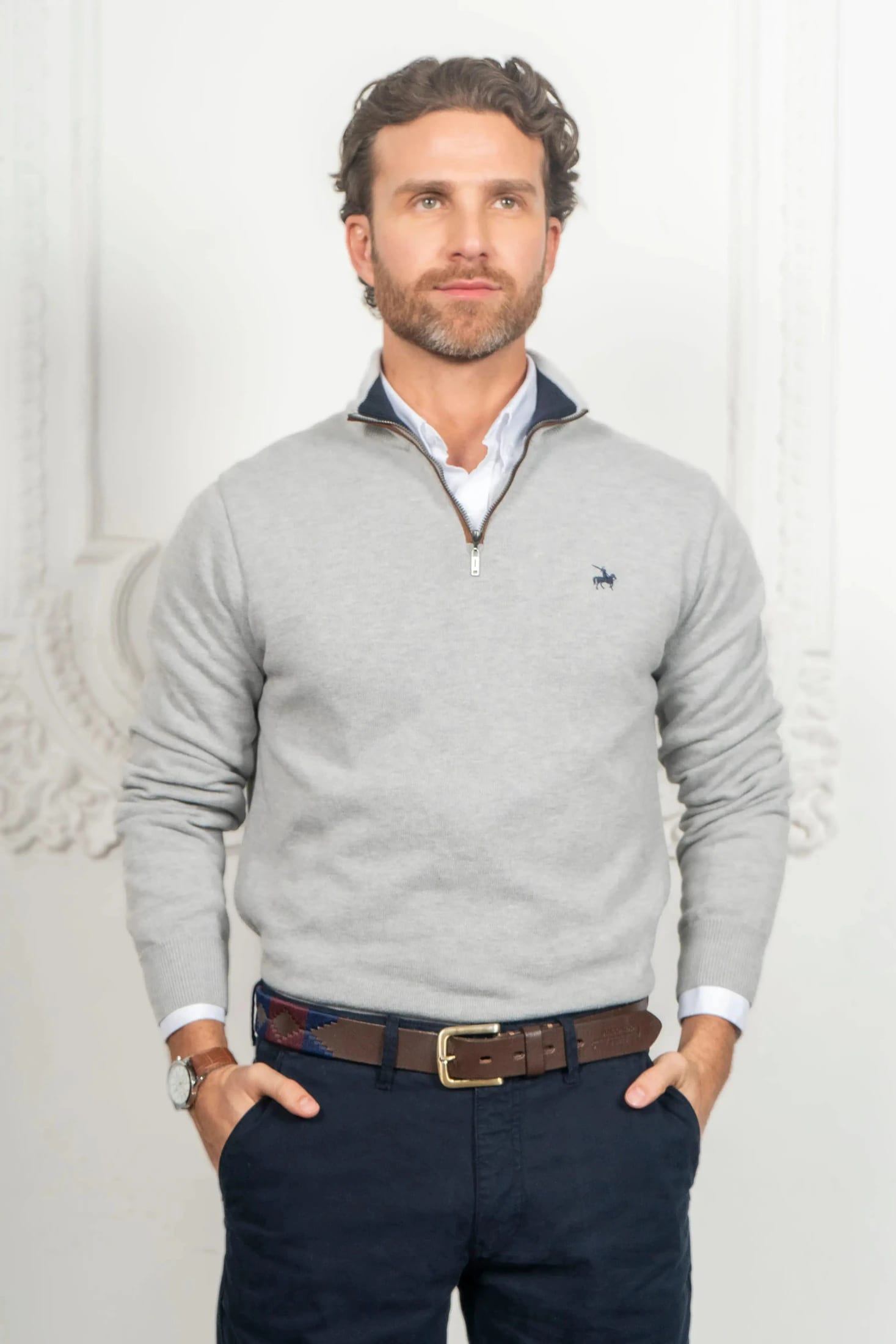 Suéter Halfzip Legacy Hombre Gris Claro - imagen 7
