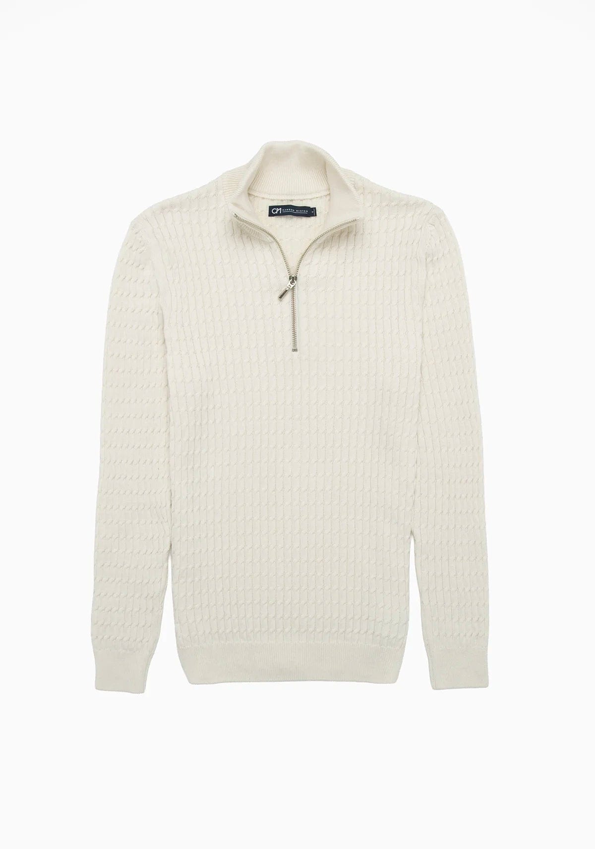 Saco Trenzado Half Zip Algodón Crema - imagen 1