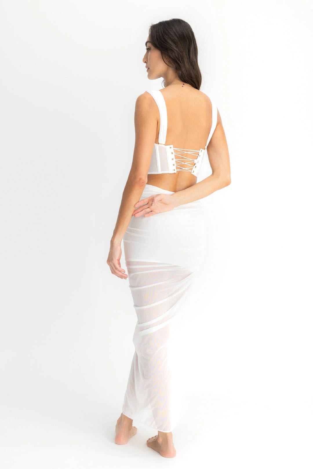 SET CROP TOP, FALDA & PANTY AISA MARFIL - imagen 2