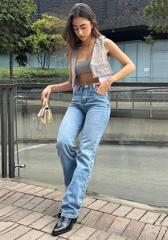 Jeans Straight Leg Azul Medio Claro - imagen 1