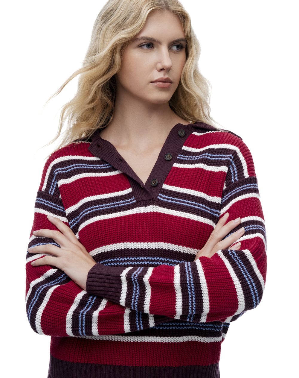Suéter tipo polo rayas mujer - imagen 1