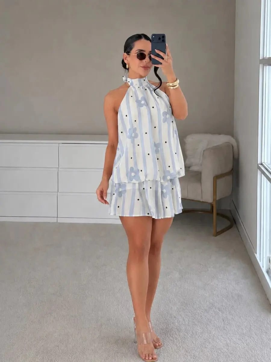 Vestido corto eclipse  Est rayas (Celeste) - imagen 1