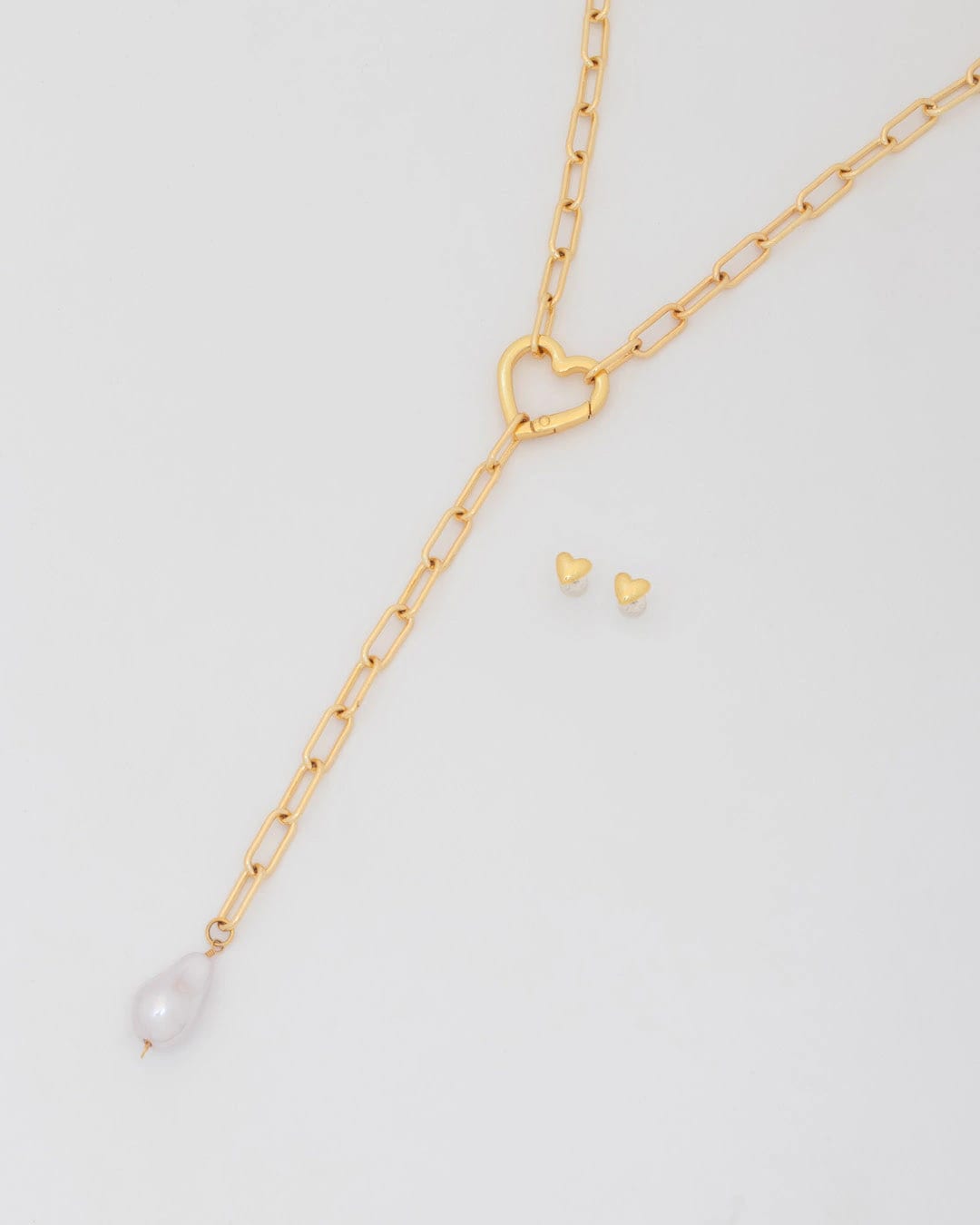 Collar Corbatín Corazón Perla + Aretes - imagen 2