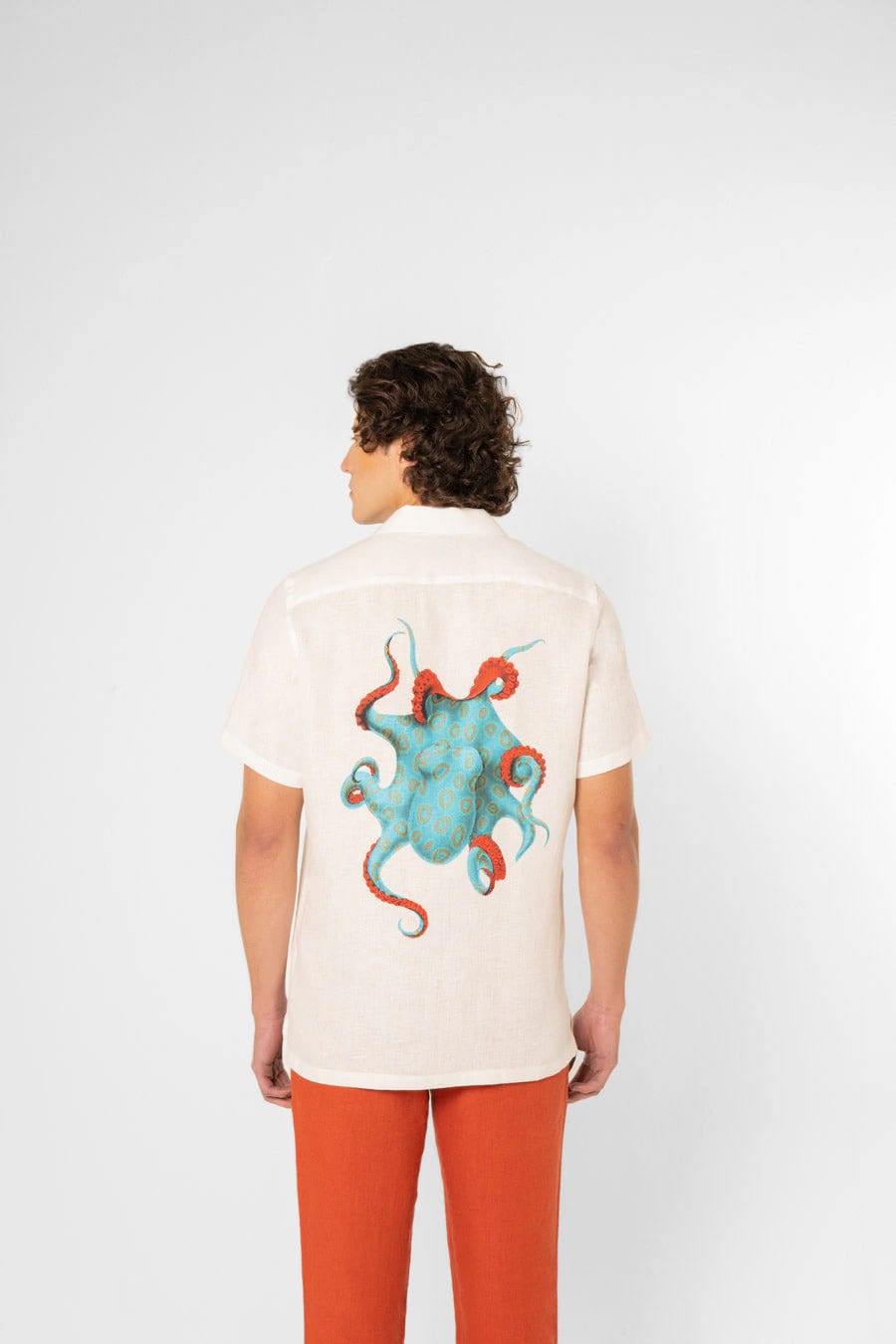 Men's linen shirt turquoise octopus - imagen 2