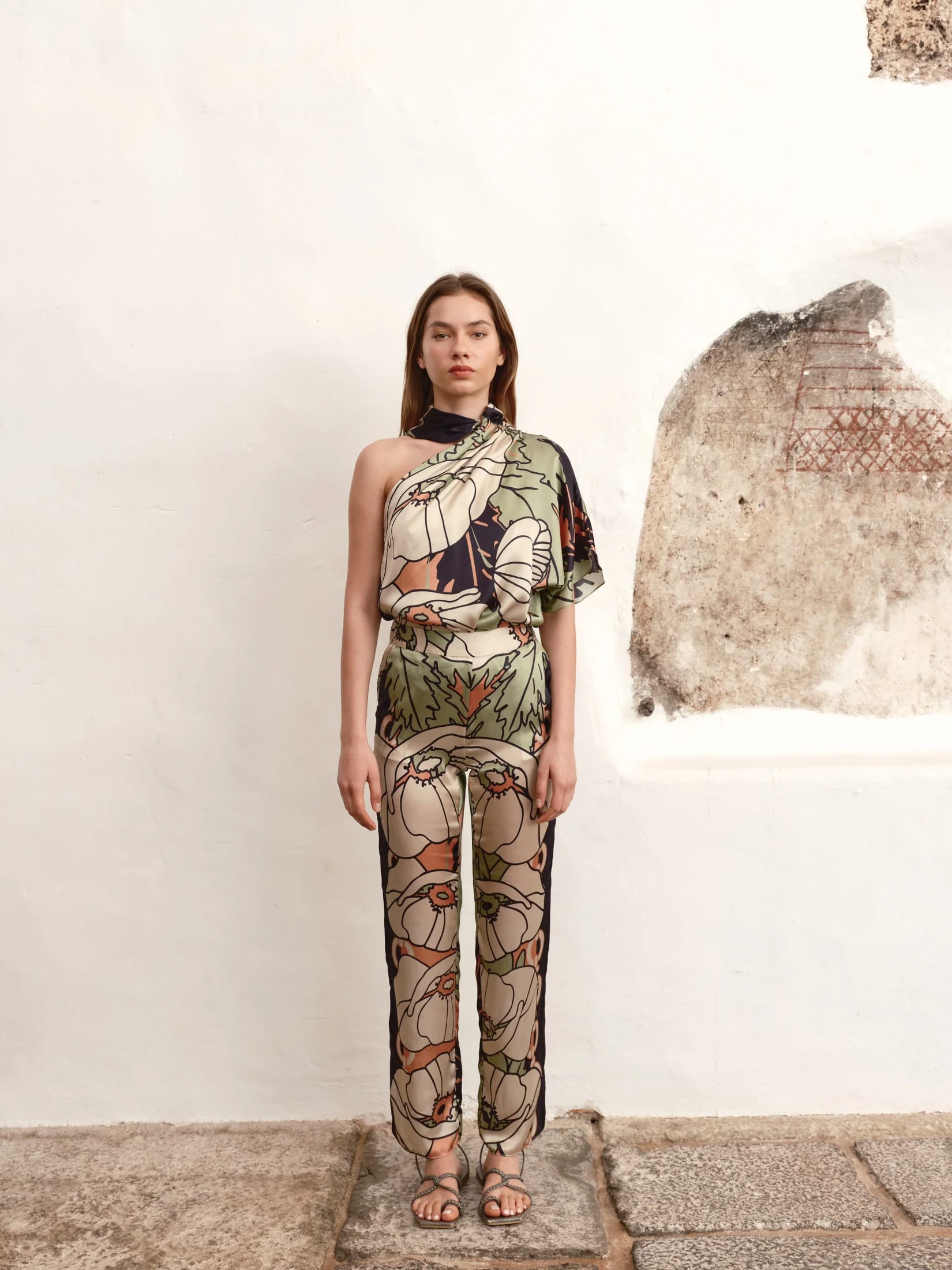 Santo Tomas Satin Silk Pants / Sage Gladiolos Garden - imagen 6
