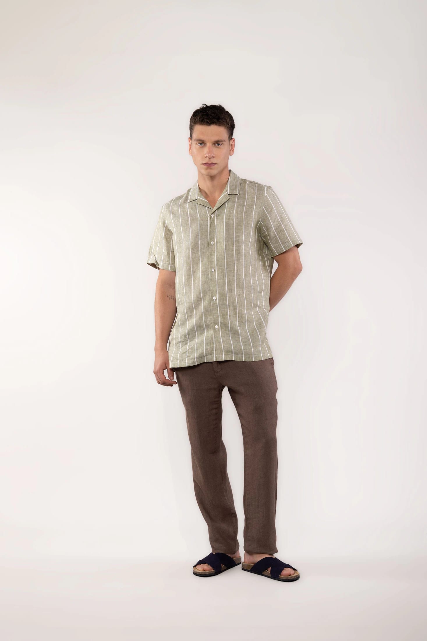 Men's linen shirt striped green - imagen 4