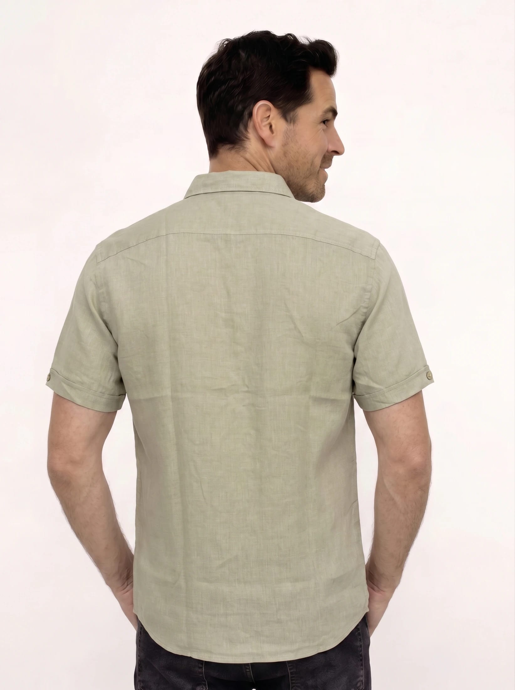 CAMISA LINO MANGA CORTA GRIS PARA HOMBRE - imagen 3