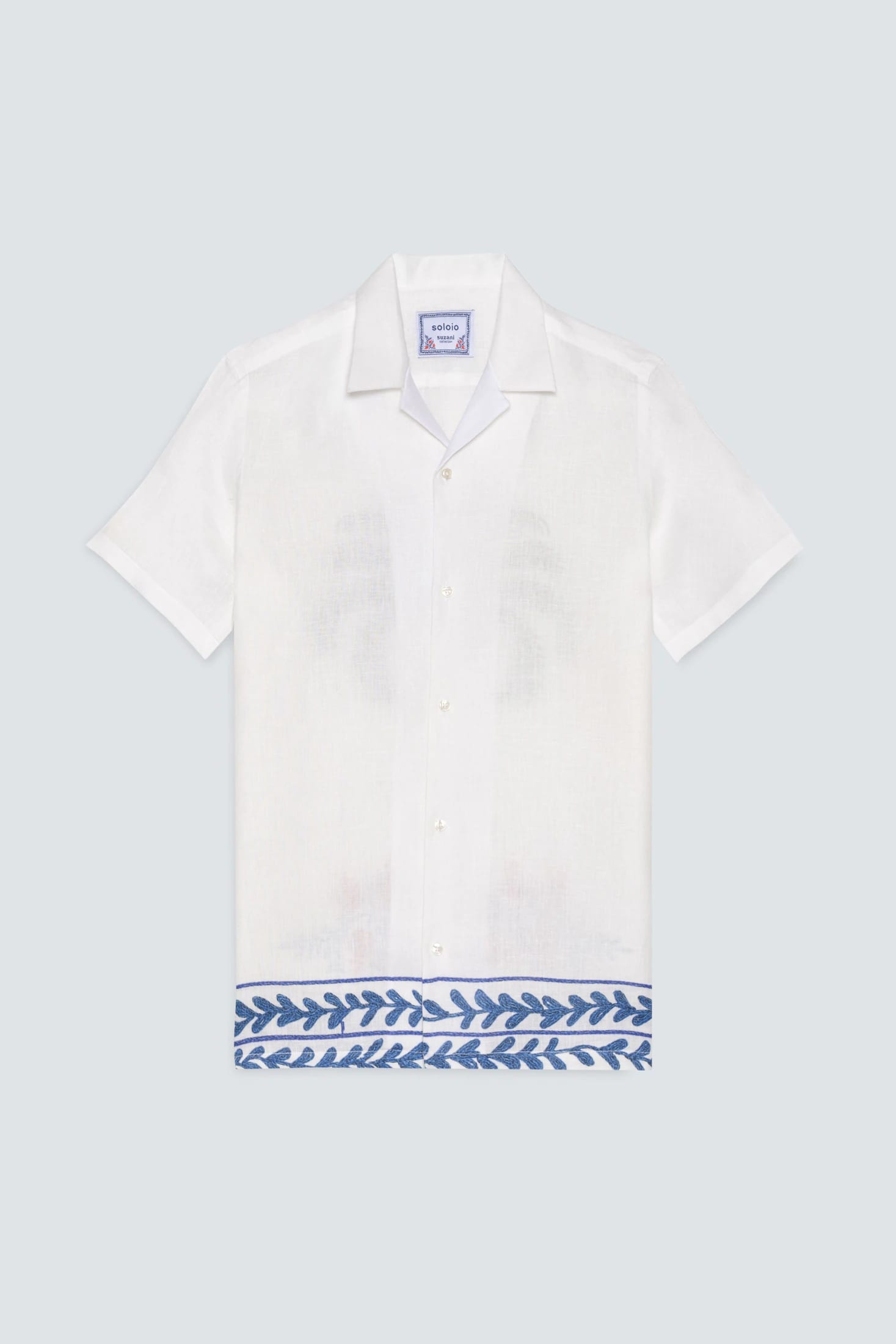 Men's linen shirt white tambour - imagen 4