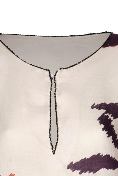Nazare Linen Mini Tunic Dress / Ecru - Purple Gladiolos - imagen 4