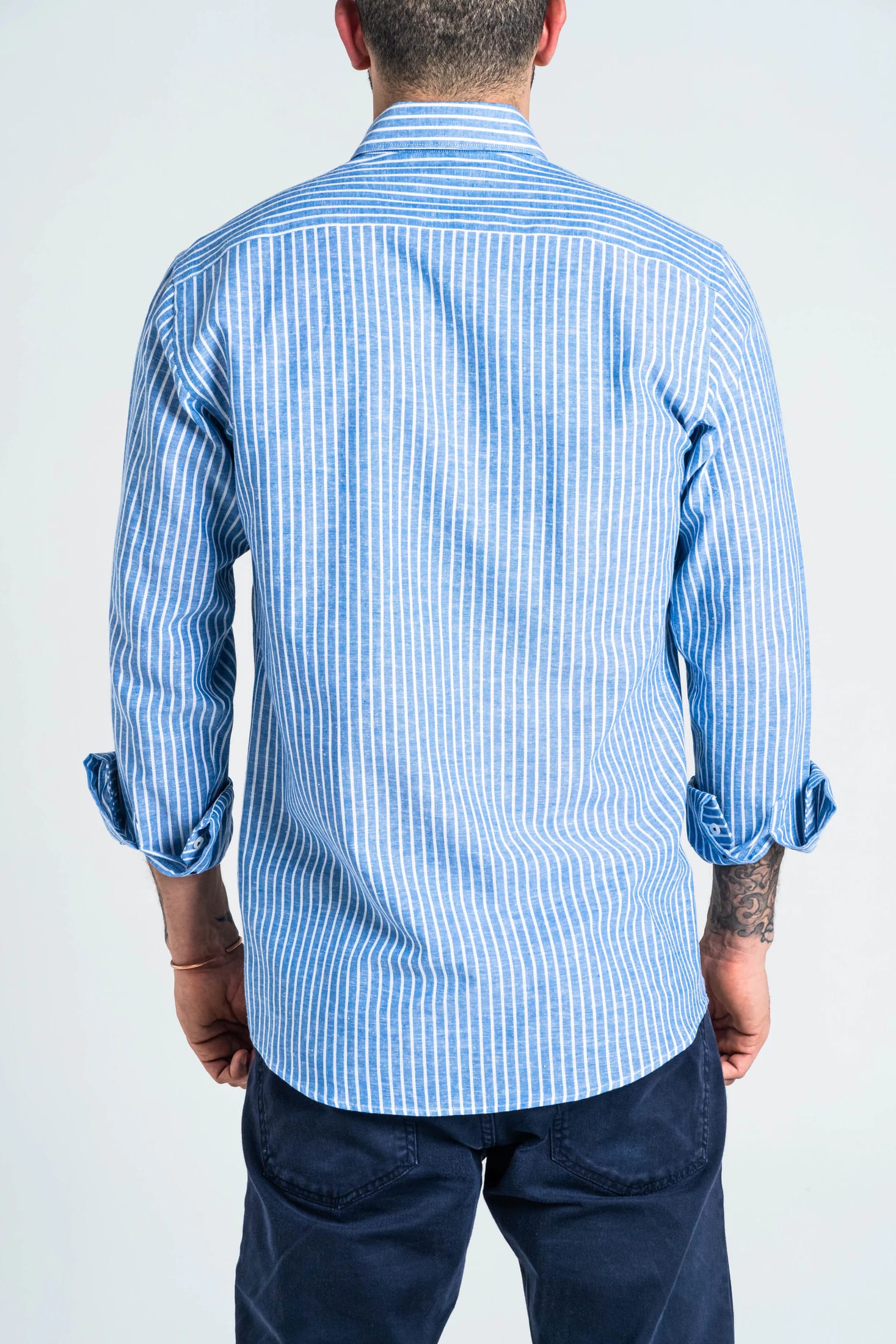 Camisa Raya Lino Azul Medio - imagen 8