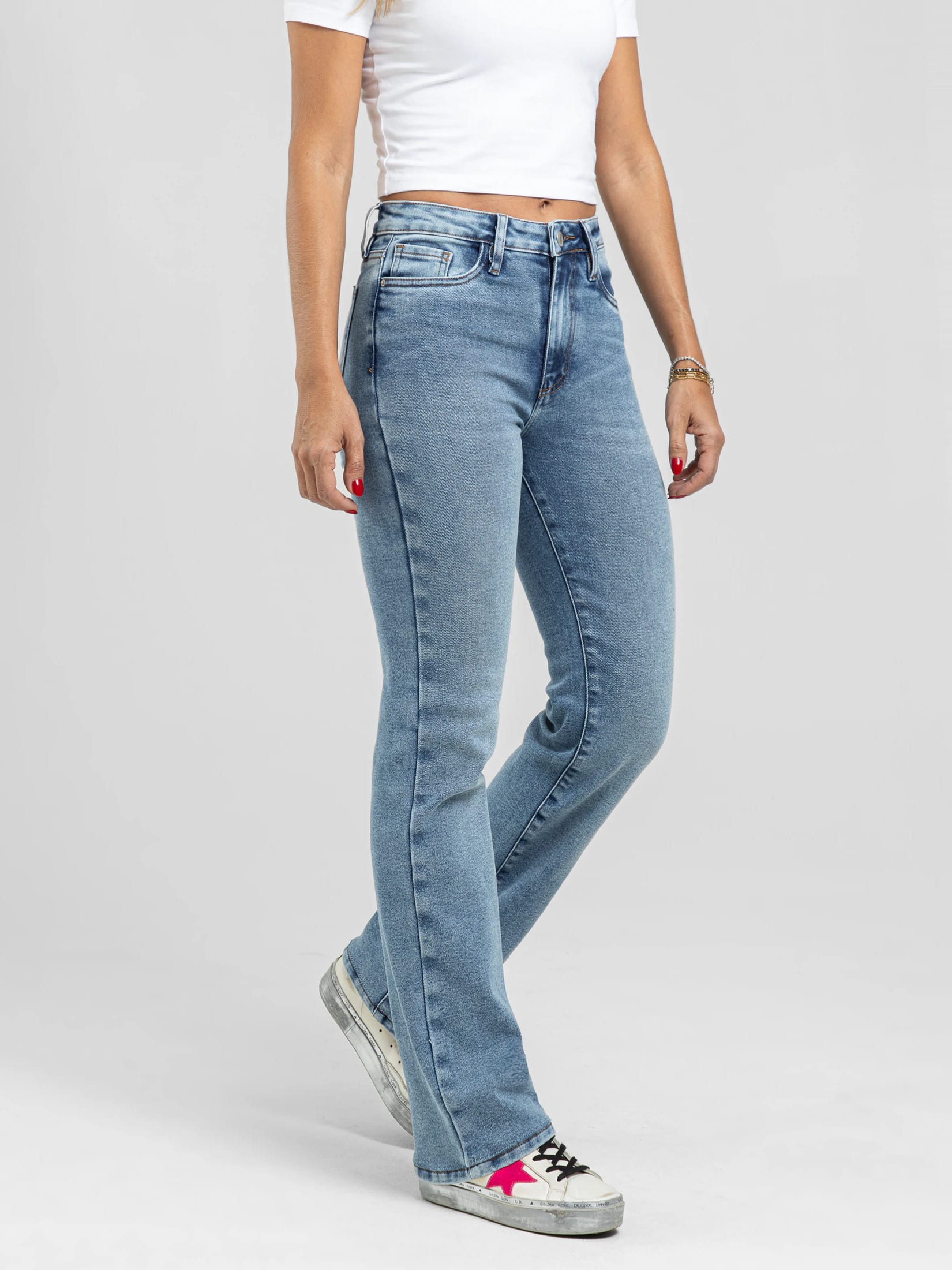 Ref: 066399 Jean straight leg, stretch, tiro alto, tono azul medio - imagen 3