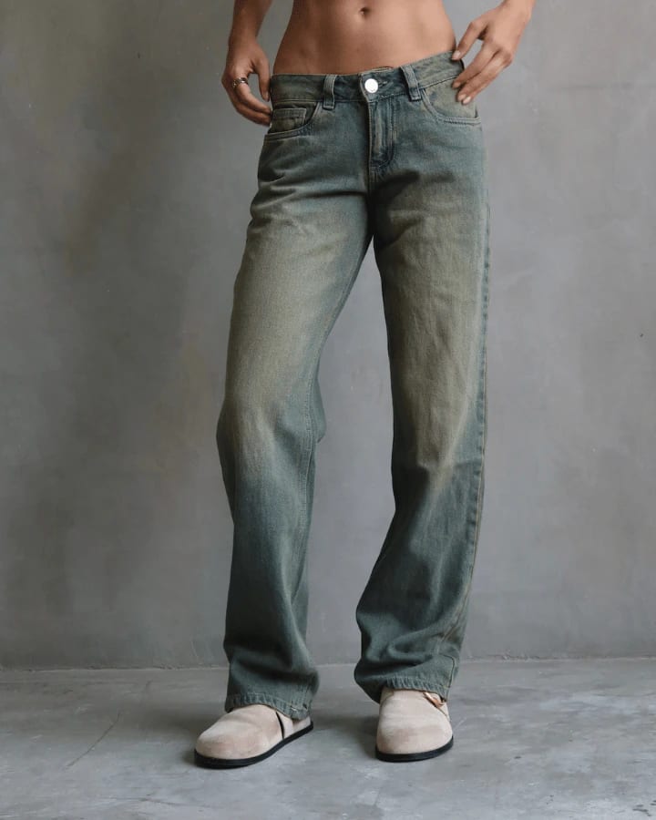 JEAN EXTRA LOW STRAIGHT FIT VINTAGE GREEN WASHED AZUL - imagen 5