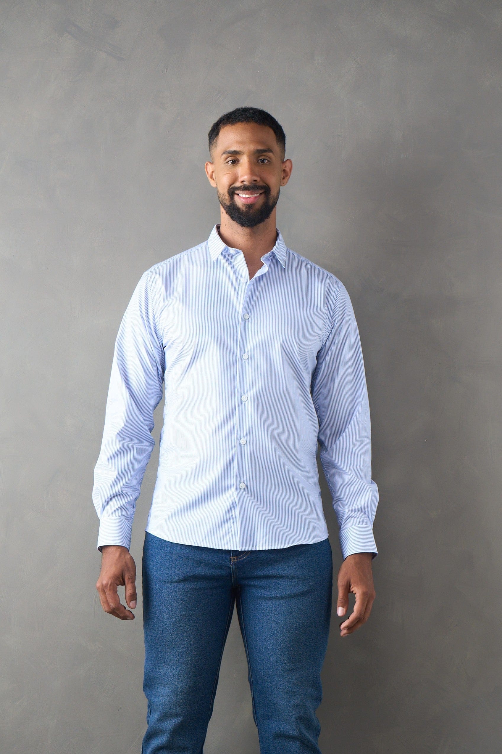 Camisa a rayas slim fit azul medio - imagen 3