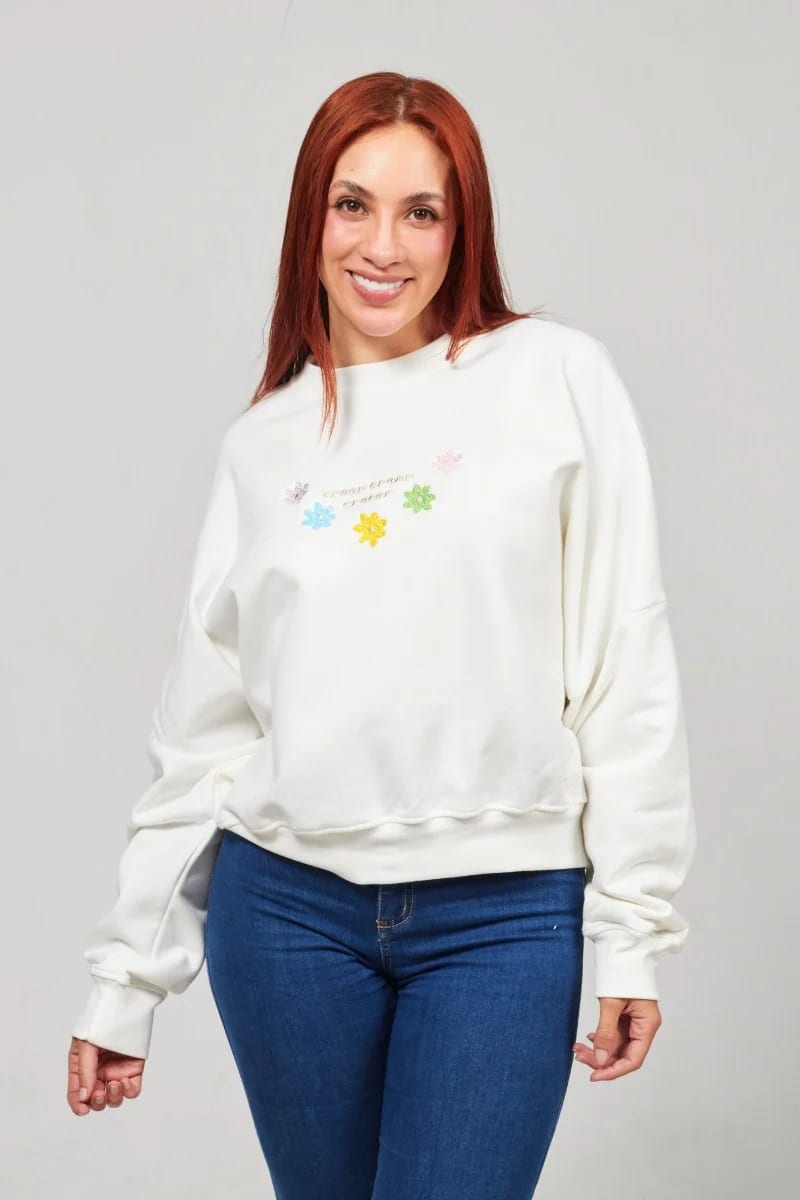 Buzo Crop Marfil Flowers - imagen 2